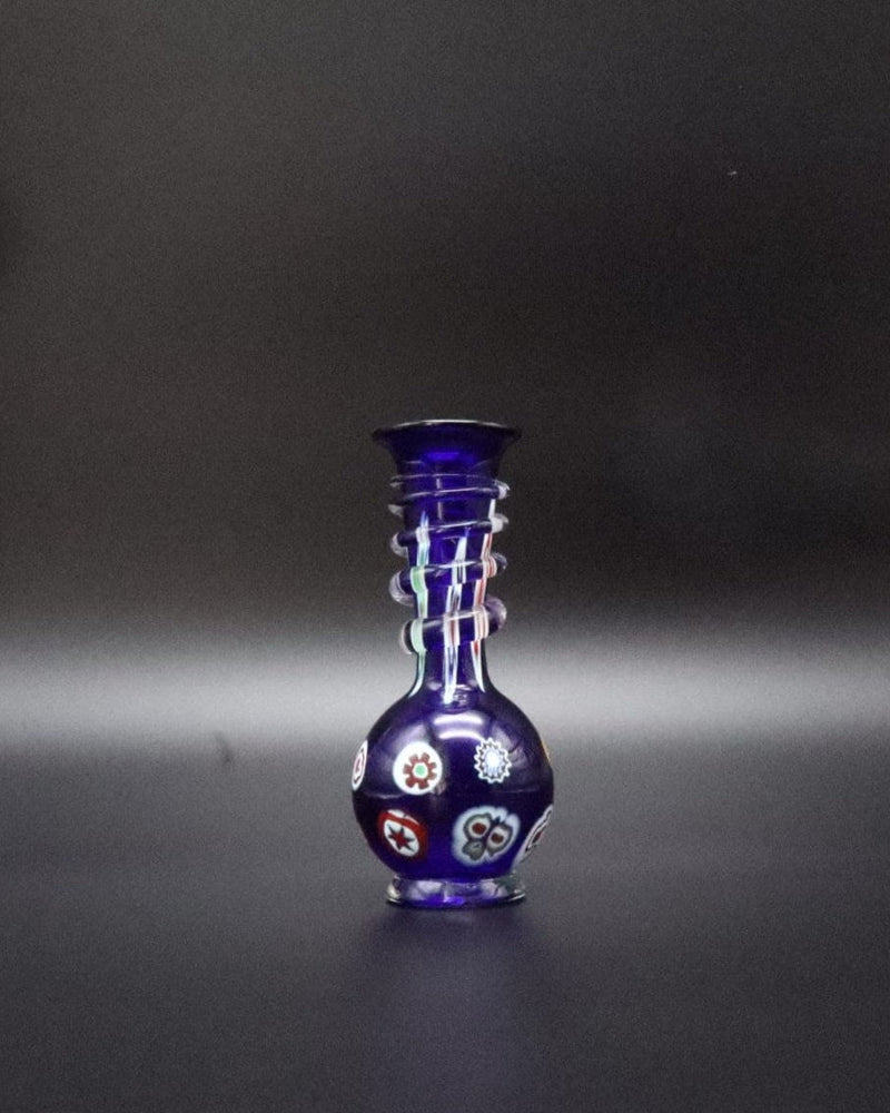 Vintage Murano Millefiori Vase with Cobalt Blue Spiral – 1970s — detail view