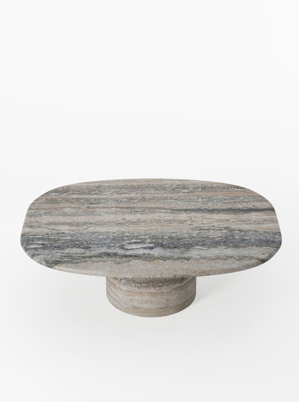 Circa Coffee Table in Silver Travertine — side angle
