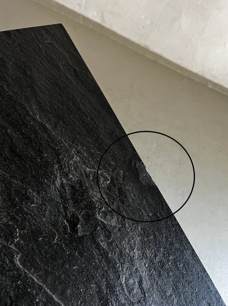 Brutalist Coffee Table 1970s — close-up of dark stone surface detail
