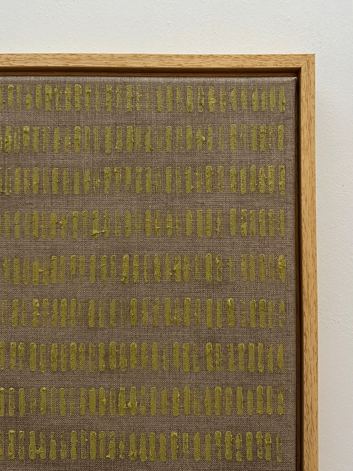 Light Olive - Reversed Turf' Painting — close-up of textured canvas with wooden frame