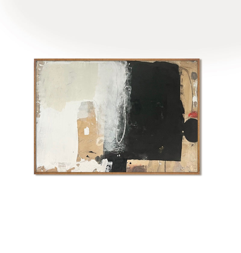 Sand and Ink, Abstract on Raw Canvas — close-up of black and white paint textures