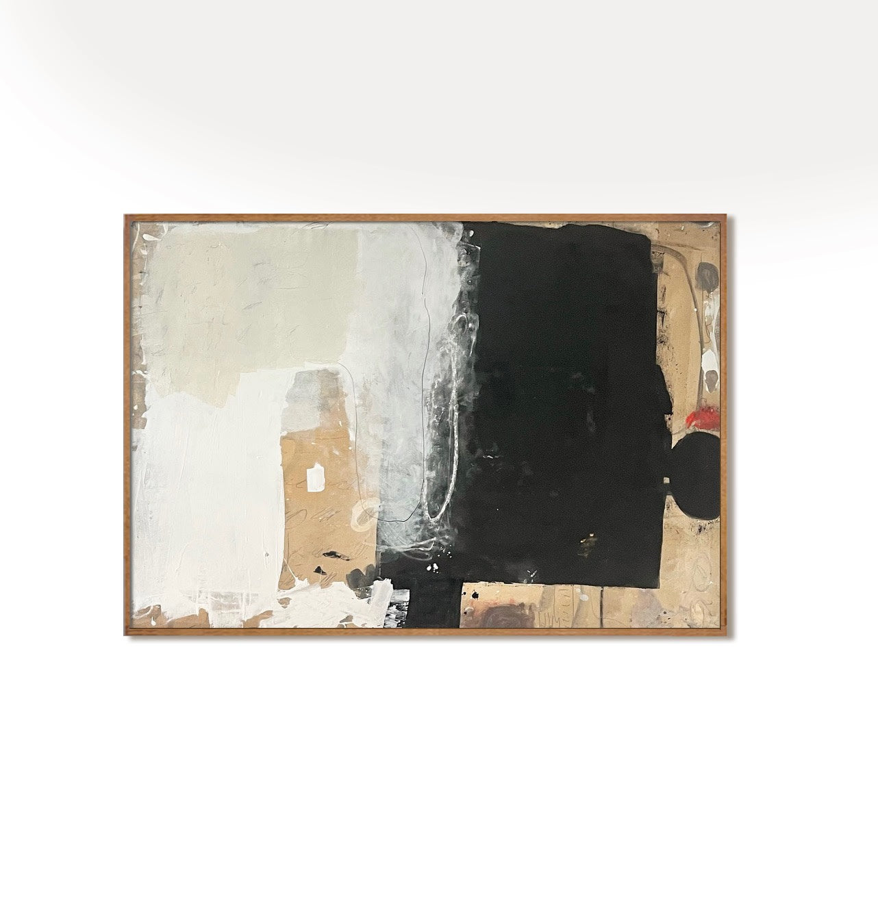 Sand and Ink, Abstract on Raw Canvas — close-up of black and white paint textures