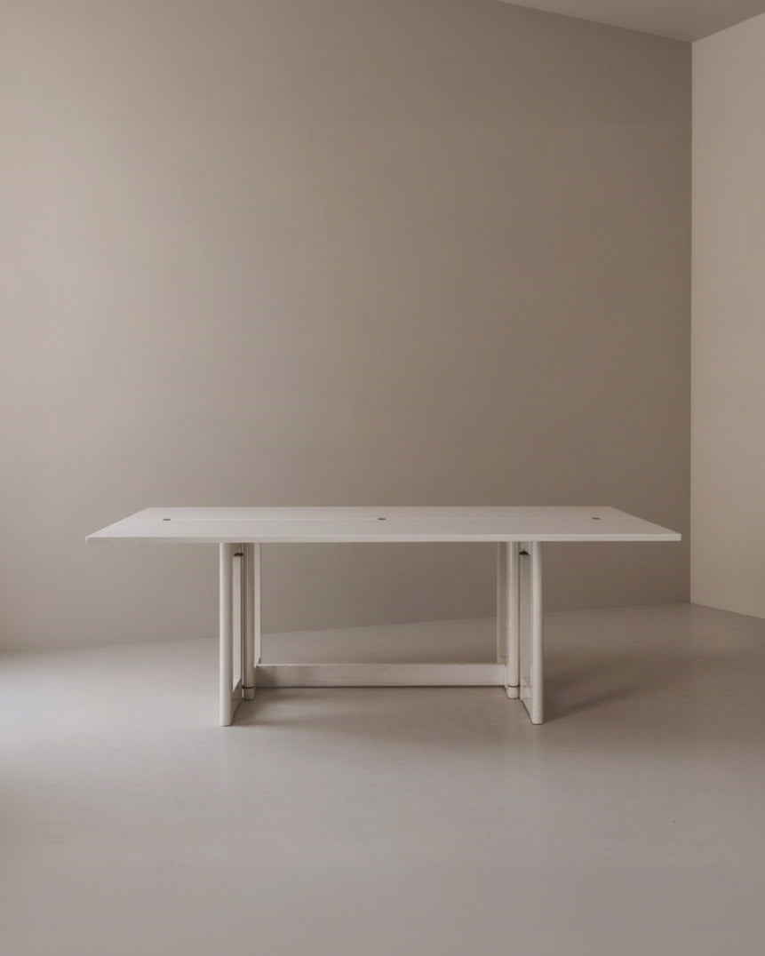 Italian White Lacquered Folding Table with Brass Details, 1960s — close-up