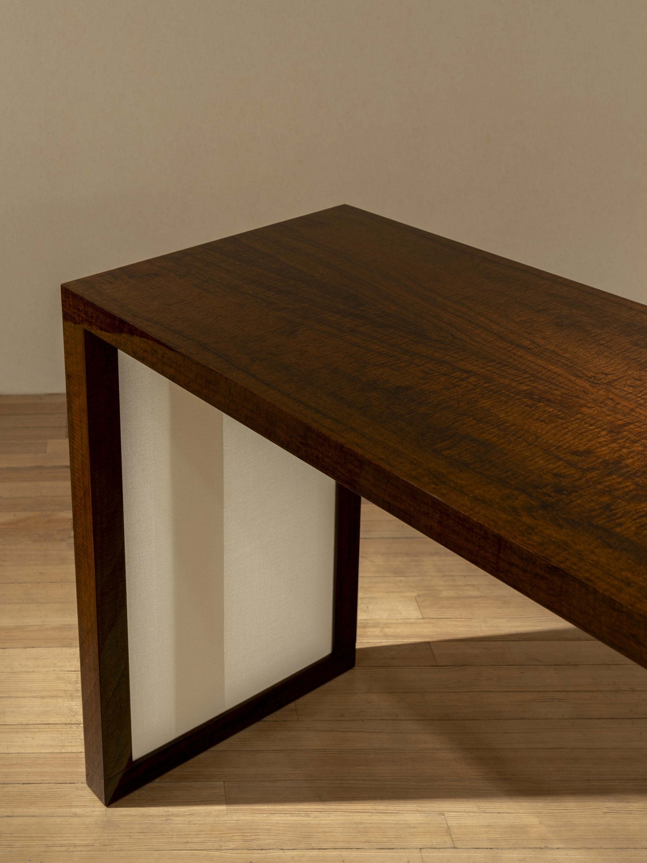 'Additions' Console Table Handcrafted in Wood Veneer & Virgin Wool Fabric Inserts — close-up