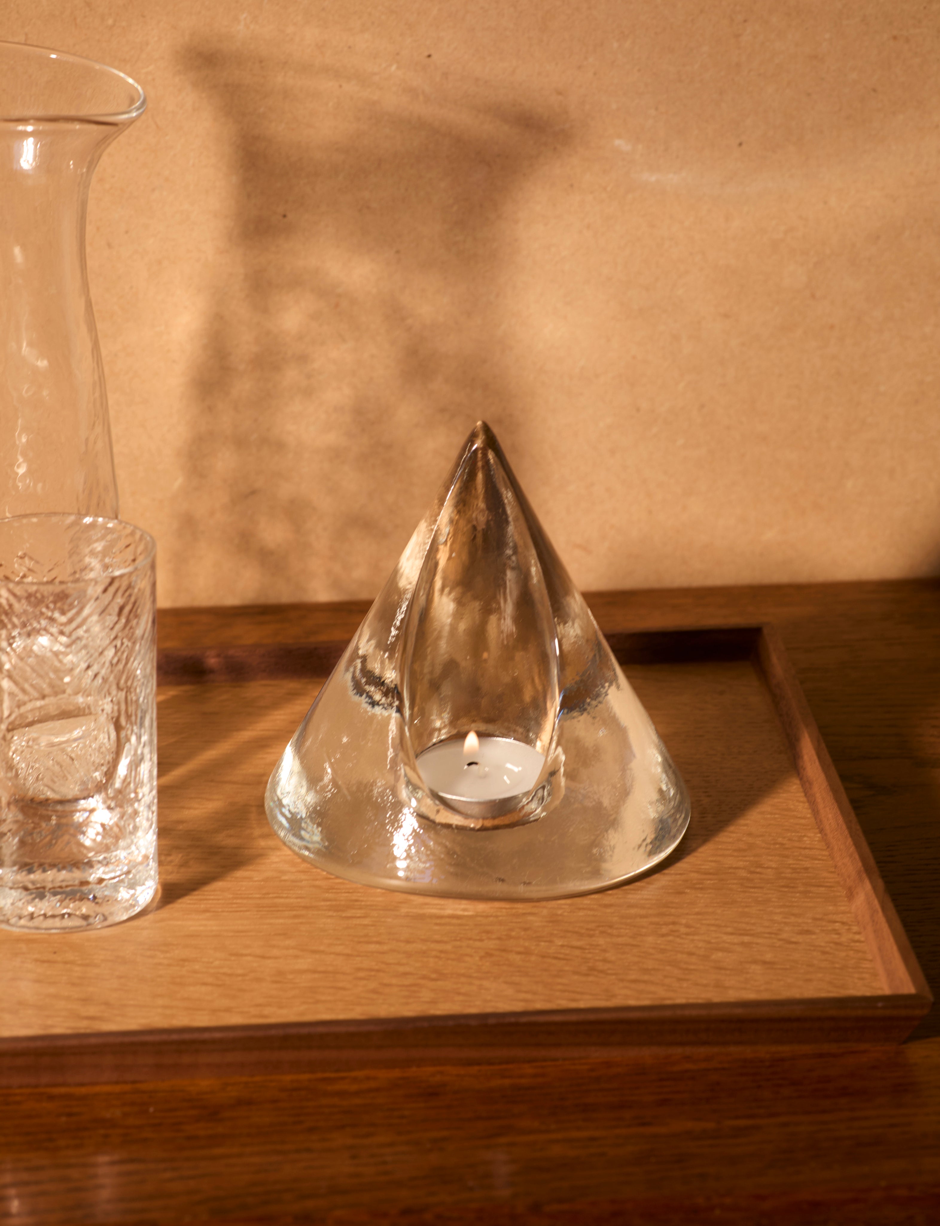 Clear glass pyramid candle holder in European glass  by DIG IN JAPAN | The Oblist