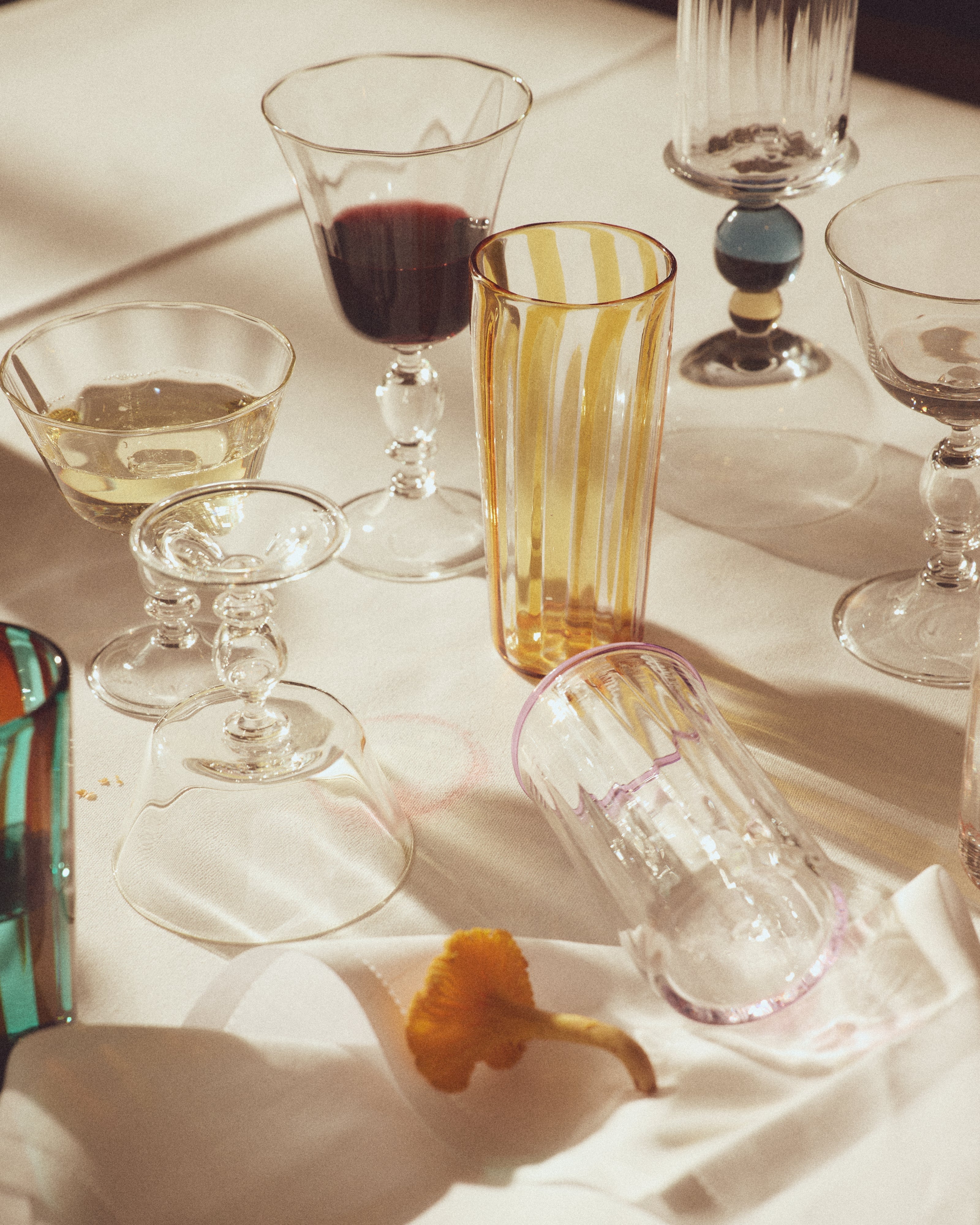 Alban Champagne Glass - Set of Four — close-up of glass textures and colors