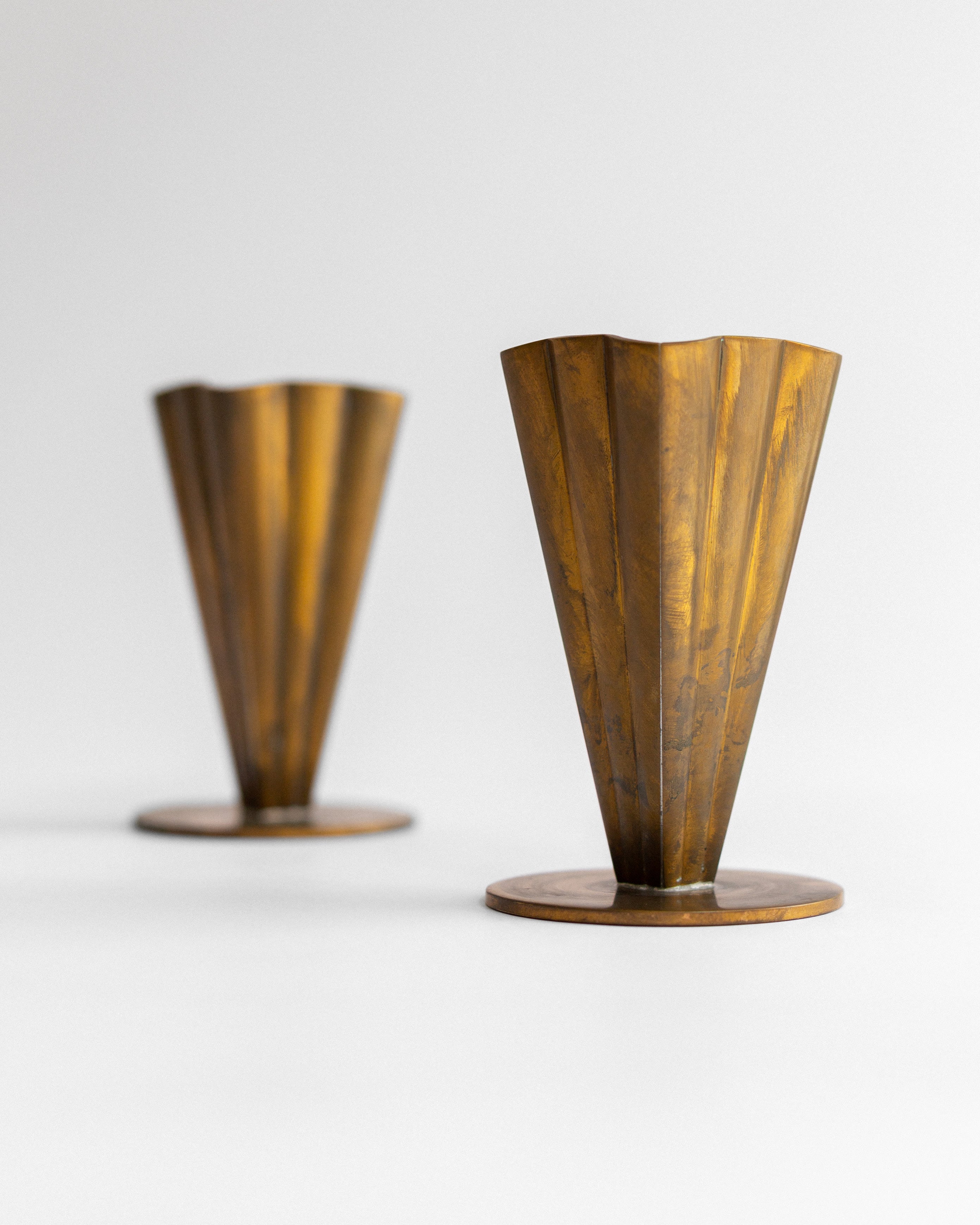 Pair of Scandinavian Modern Brass Vases, 1950s, Sweden — side angle