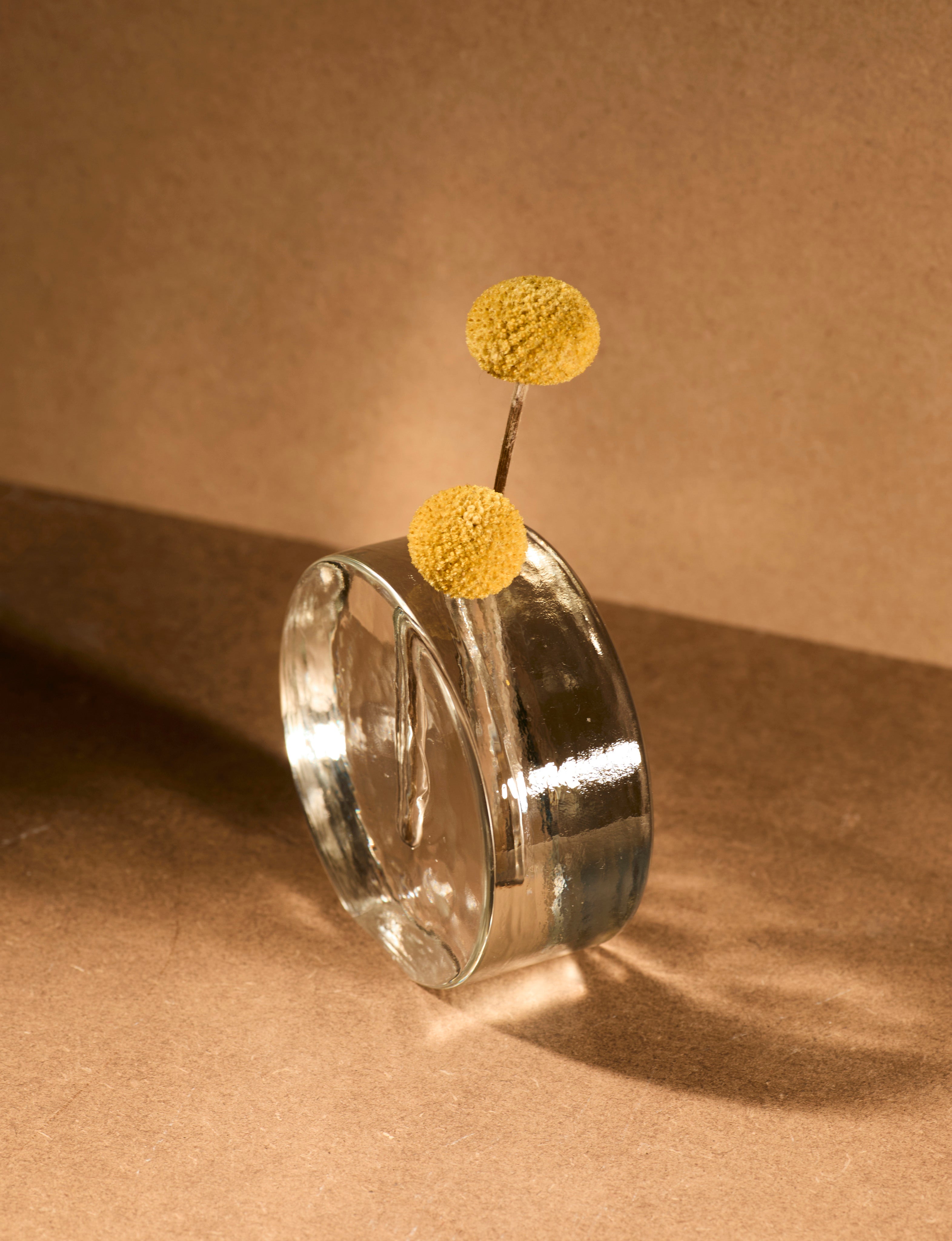 Vintage Scandinavian Clear Vase in Glass and Clear Glass (medium) — back view on textured surface