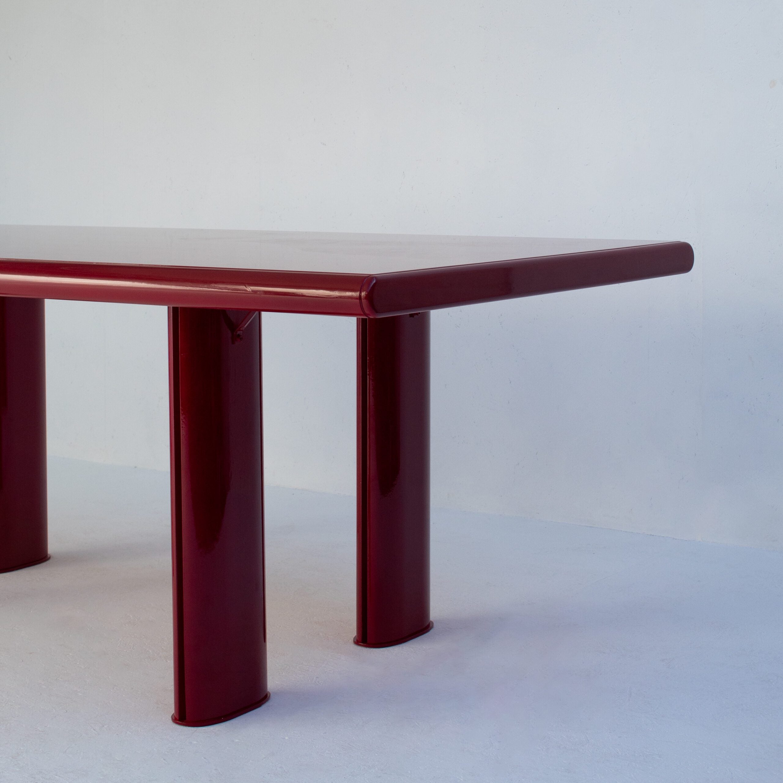 Red Lacquered Dining Table in Wood and Metal