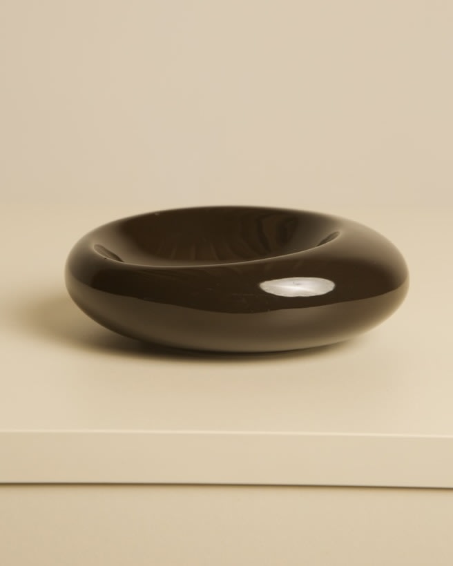 Italian Dark Brown Ceramic Vide-poches by Sicart, 1960s — close-up of smooth ceramic surface