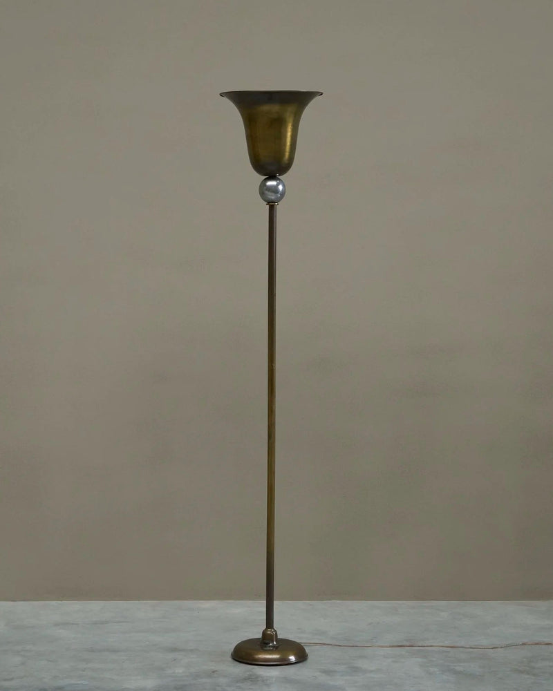 Very Elegant Art Deco Floor Lamp in Patinated Brass and Nickel Plated Brass 1930s by ORNAMENTUM | The Oblist