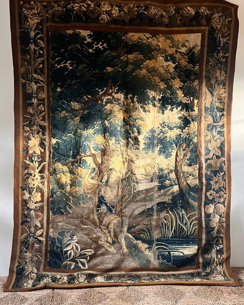 18th Century Verdure Tapestry Aubusson — close-up of woven landscape details