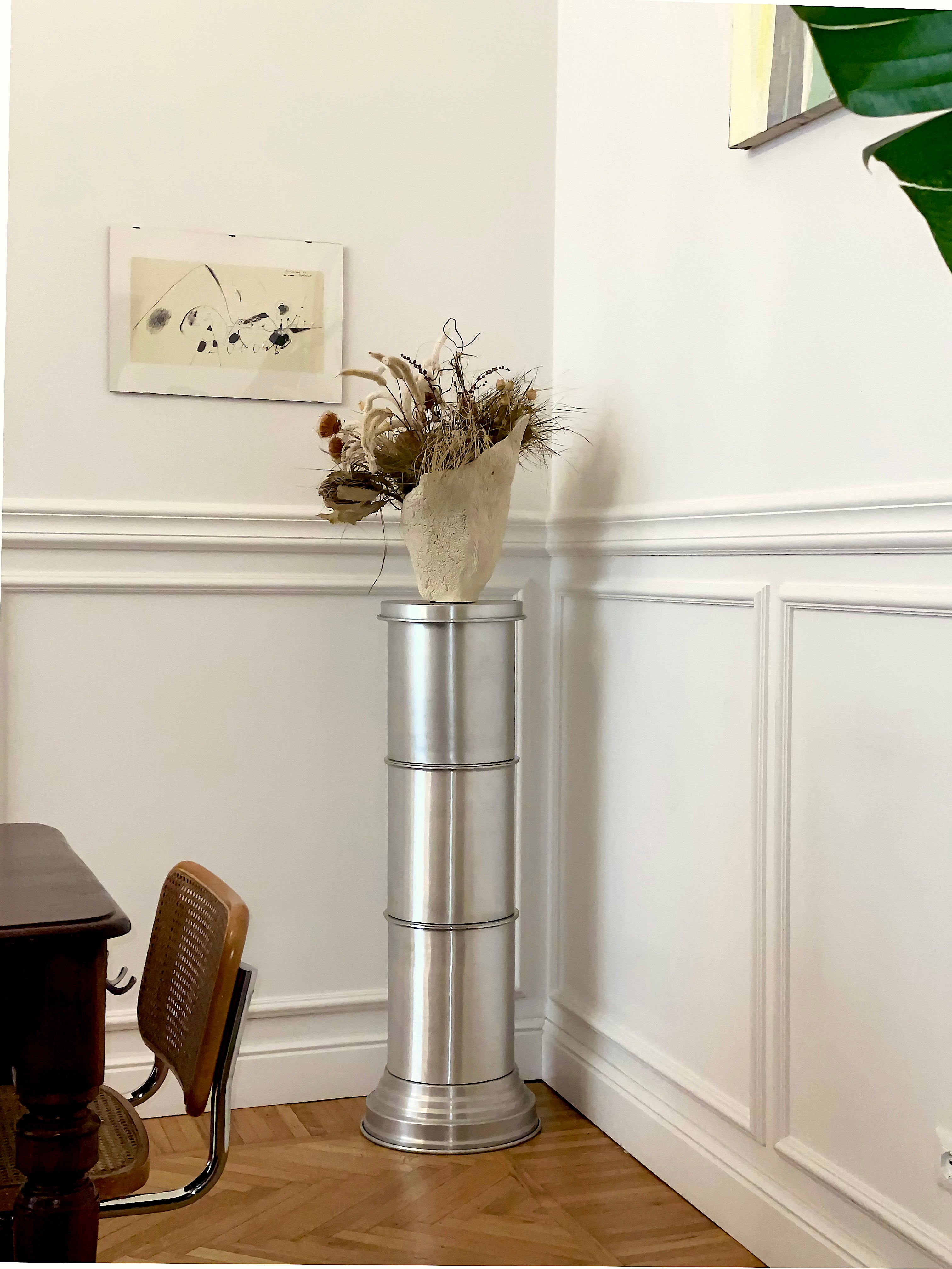 Art Deco End Tables in Metal - Brushed Aluminum Columns Collection — detail view