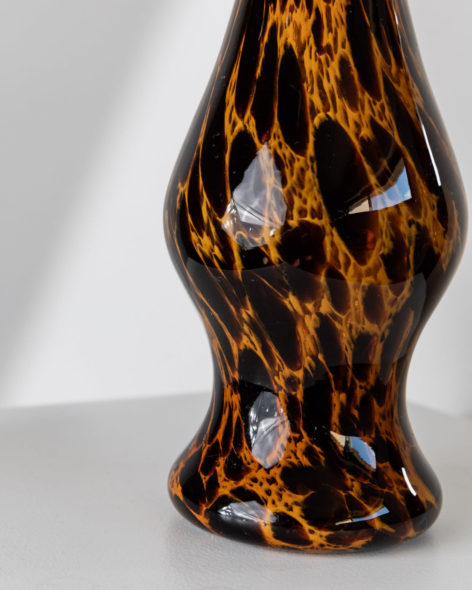 Amber Murano glass vase detail showing crystal inclusions and tortoiseshell pattern
