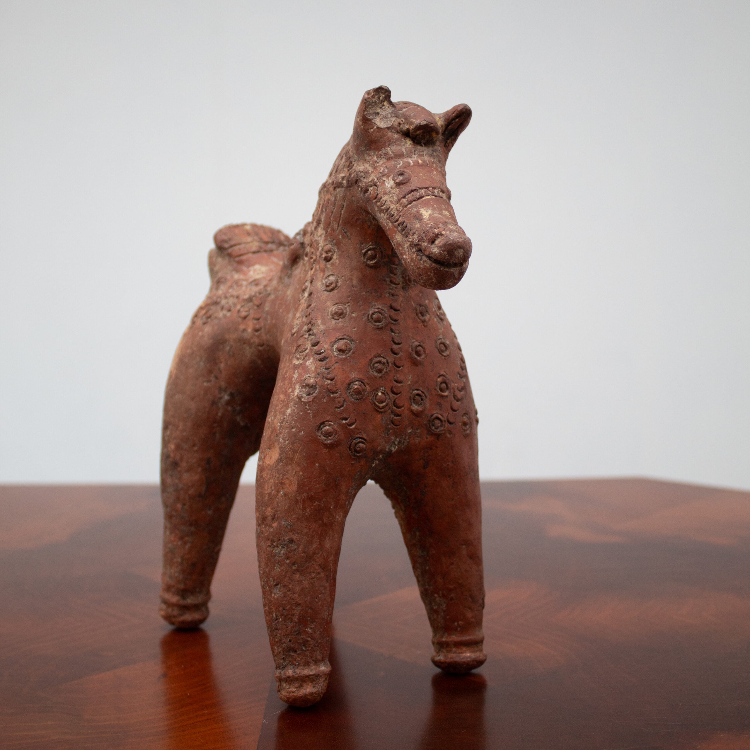 Terracotta Horse Sculpture with Geometric Decoration — detail view