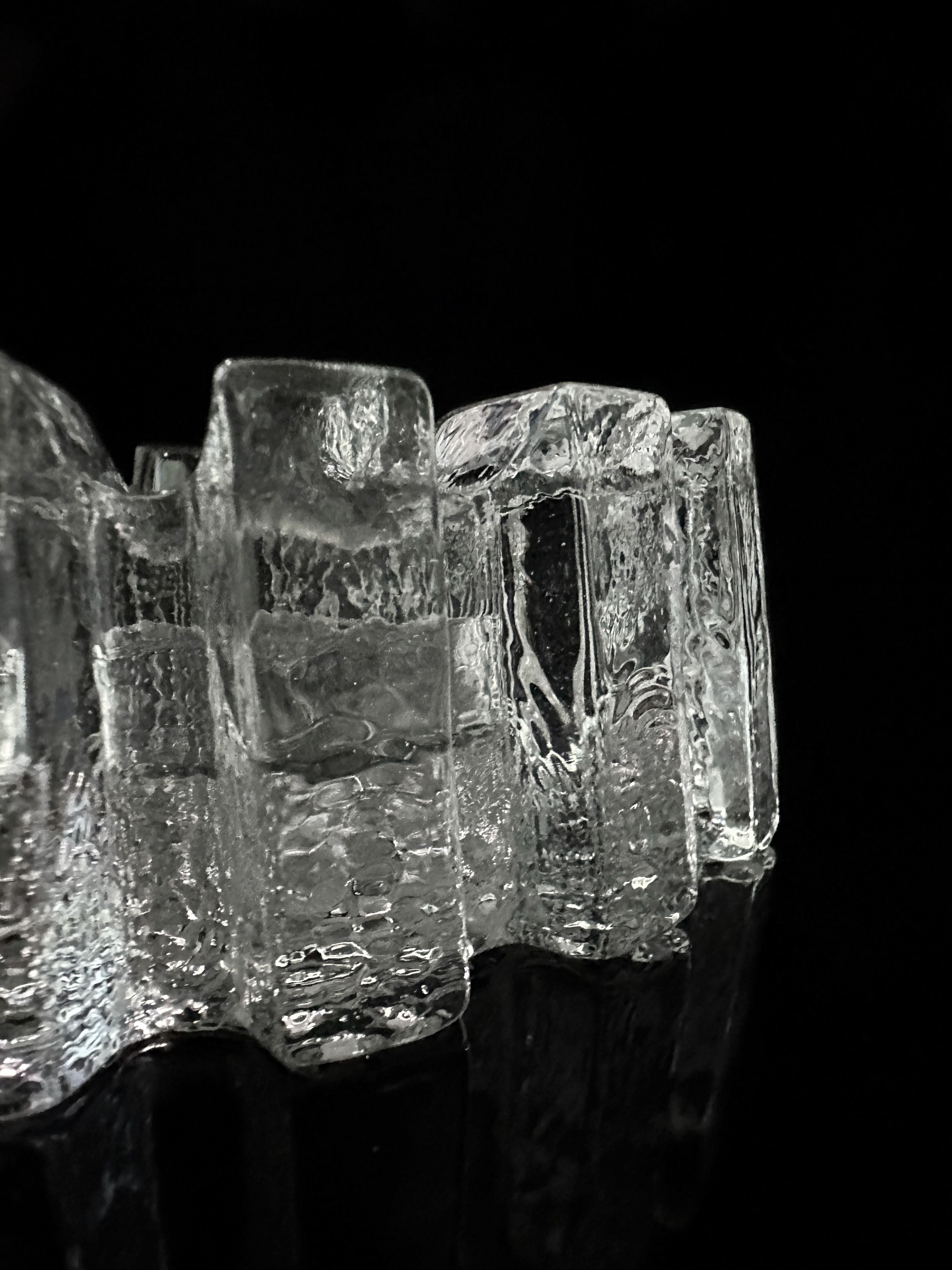 1970s Crystal Glass Brutalist Ashtray — close-up of textured glass surface