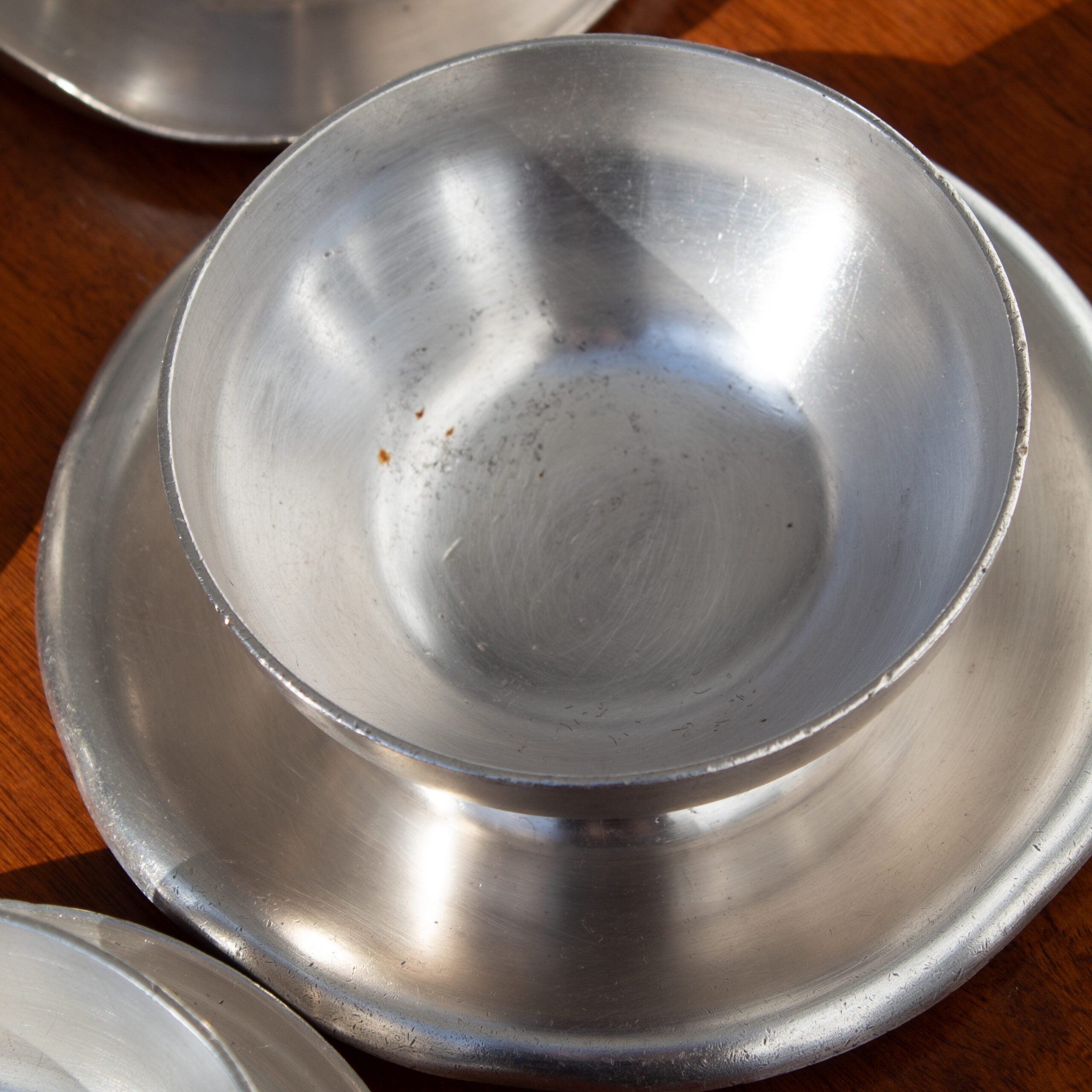 Metal Serving Bowl - Arthur Krupp — top view of brushed metal finish