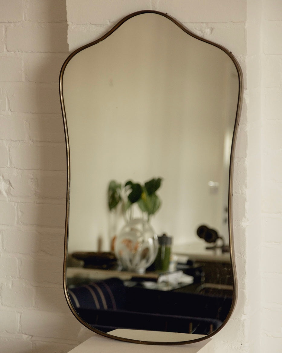 Italian Brass Shield Mirror — detail view