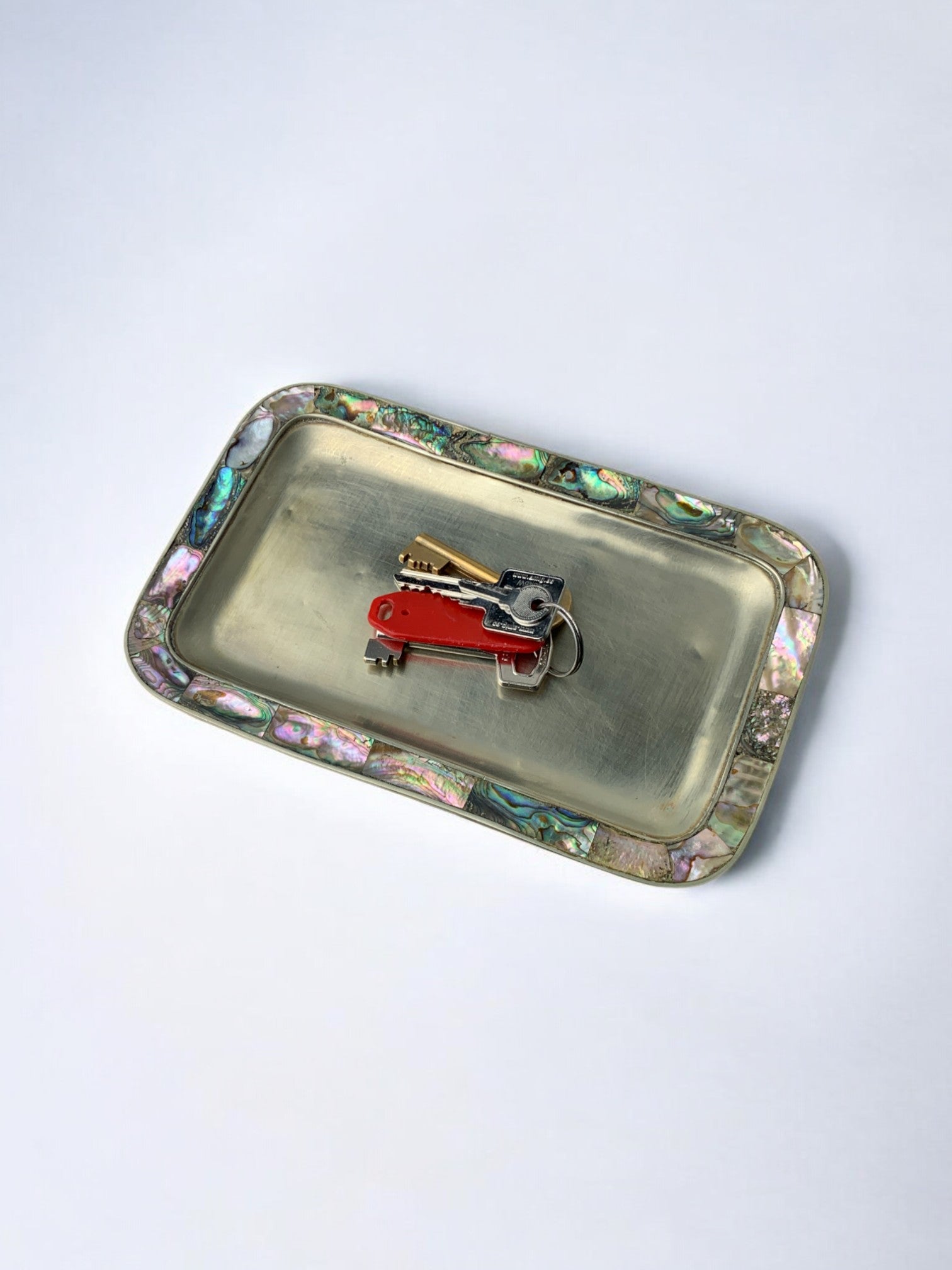 Abalone shell & alpaca tray, Mexico, Circa 1970's — side angle
