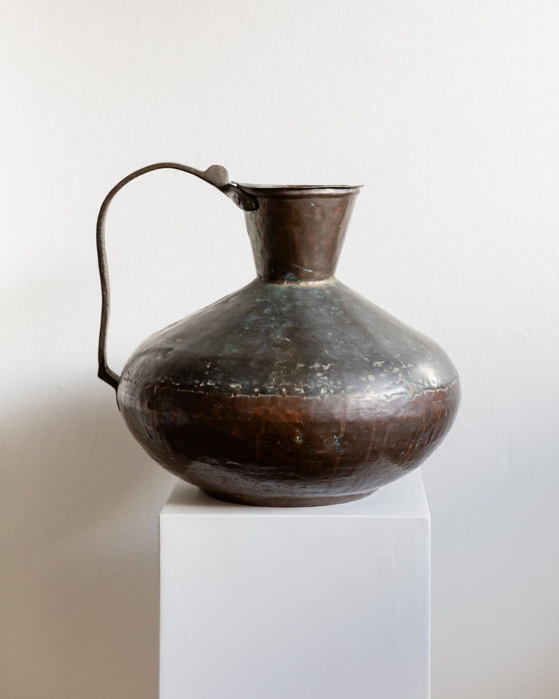 Antique copper bronze jug with hammered finish Italy 1700s