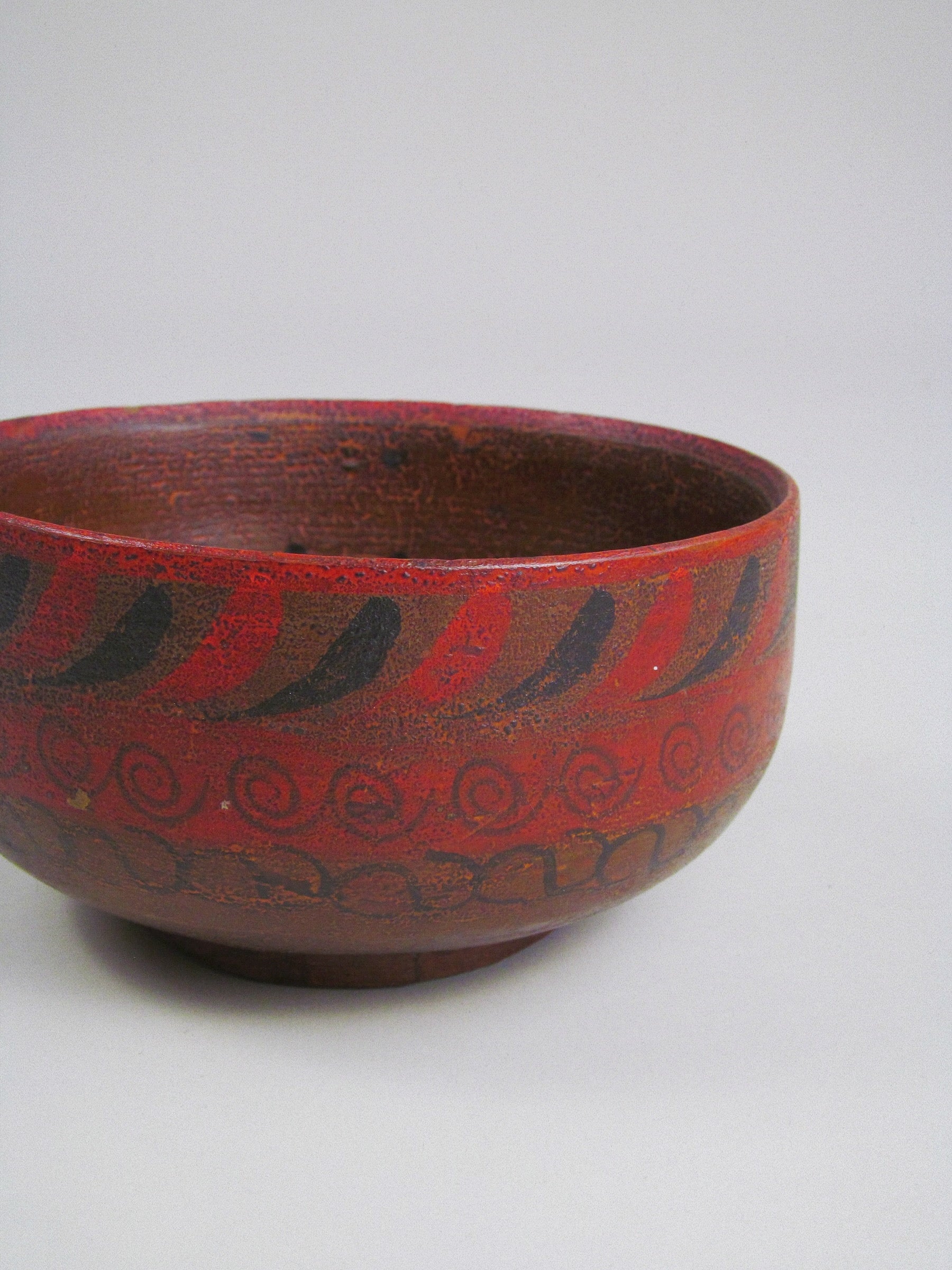 Norwegian Folk Art Bowl, early-mid 20th century — side angle showing red painted design