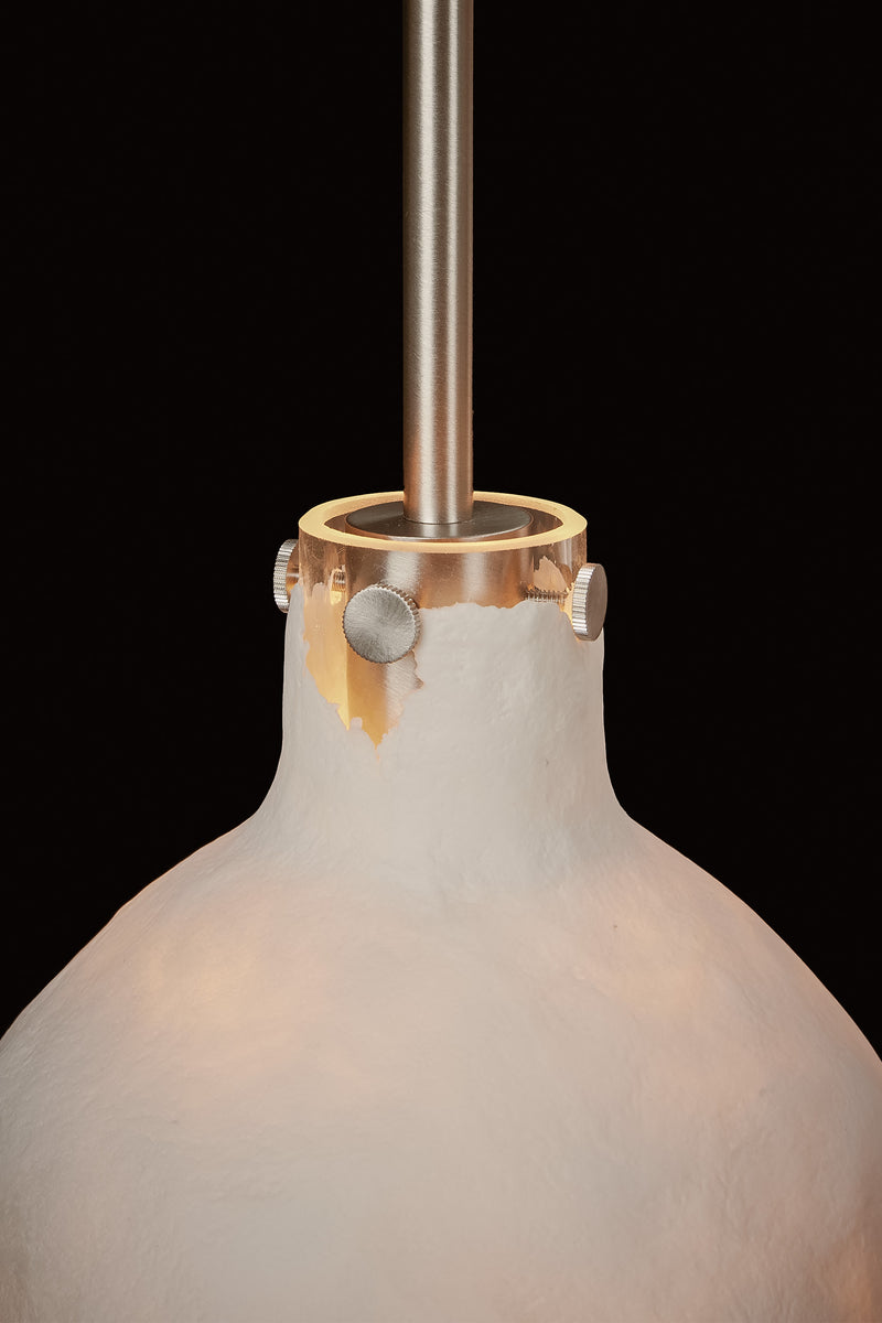 GLOW 1 PENDANT — close-up of white ceramic shade and metal fixture