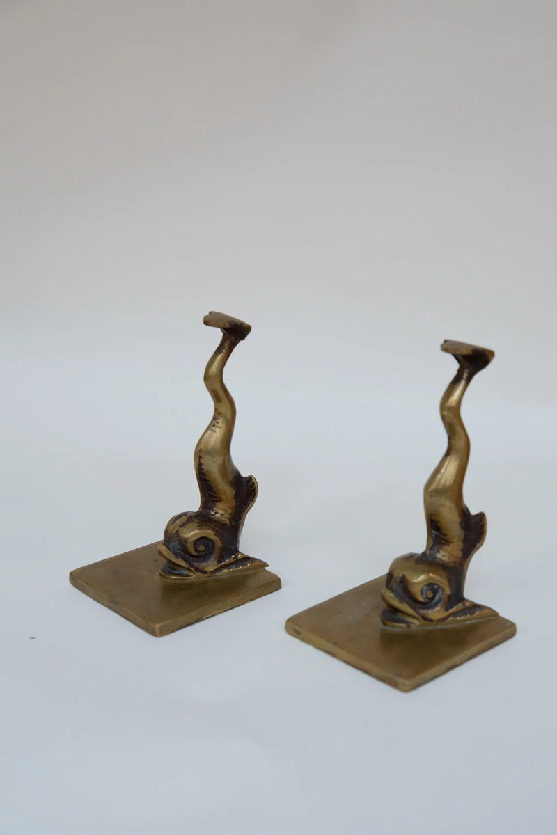 Sculptural Bronze Fish Bookends — detail view of bronze finish and design