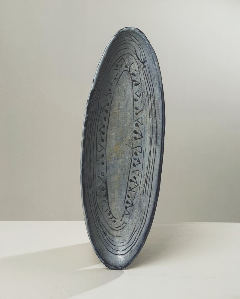 Large navette dish in glazed ceramic, signed Acly, France, 1964 by Figuresdesign | The Oblist