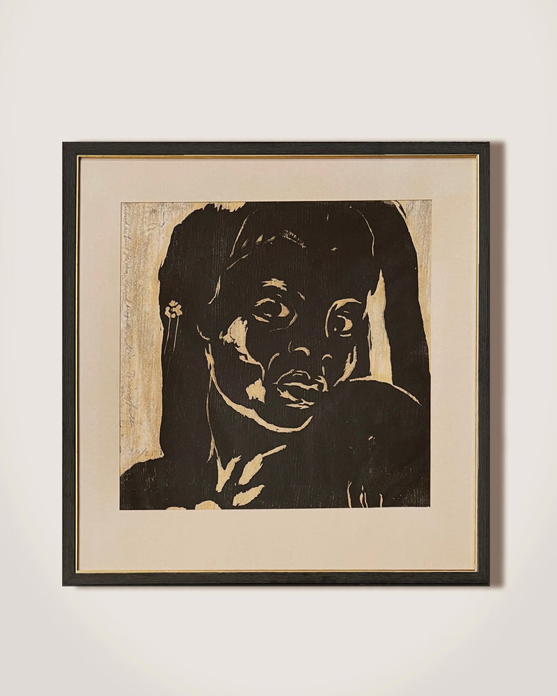 Midcentury Woodblock Lithography by Médecine | The Oblist — black and beige colors