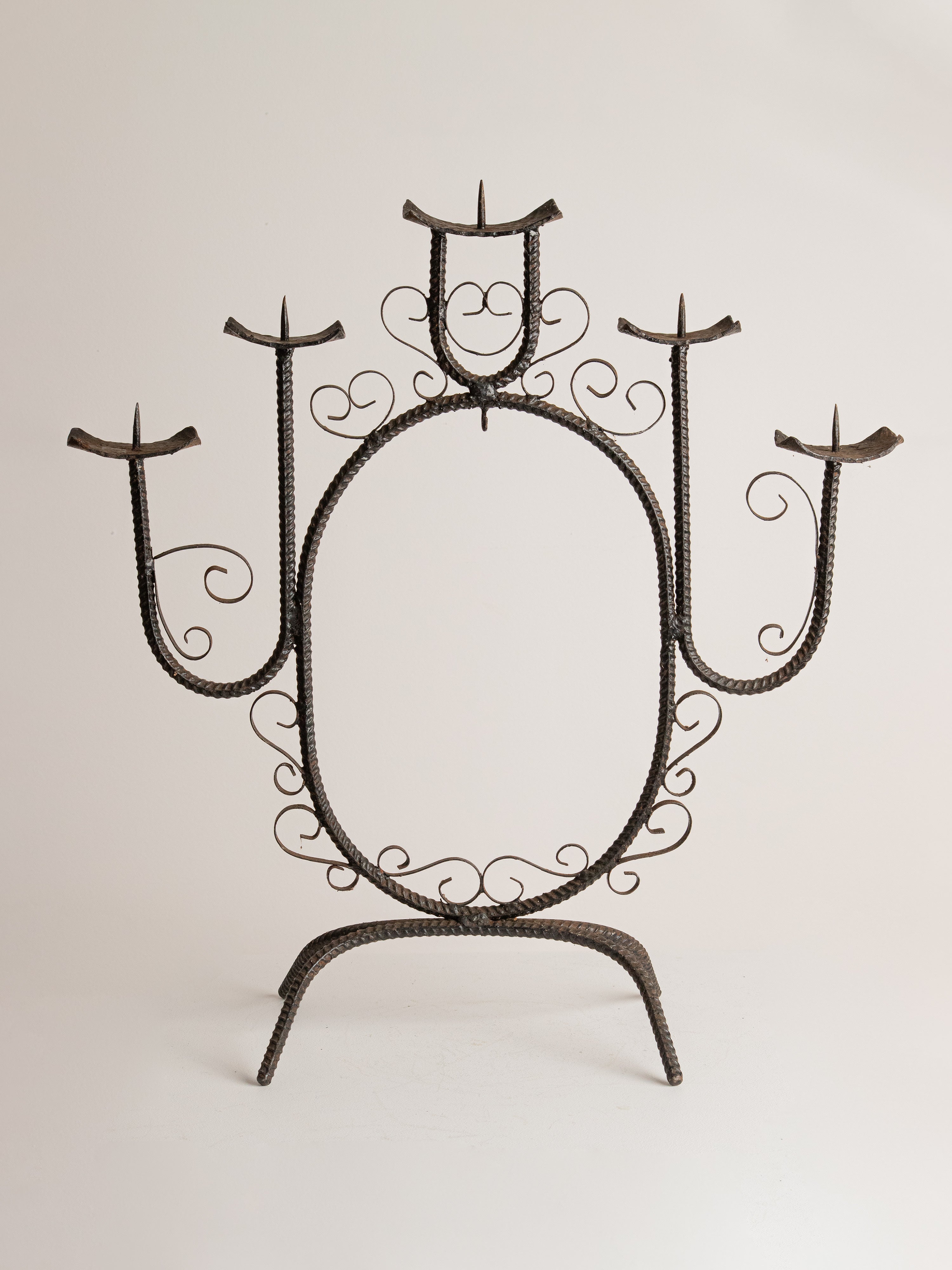 French Scroll Wrought Iron 5 Arm Candelabra by Studio Ecubed | The Oblist