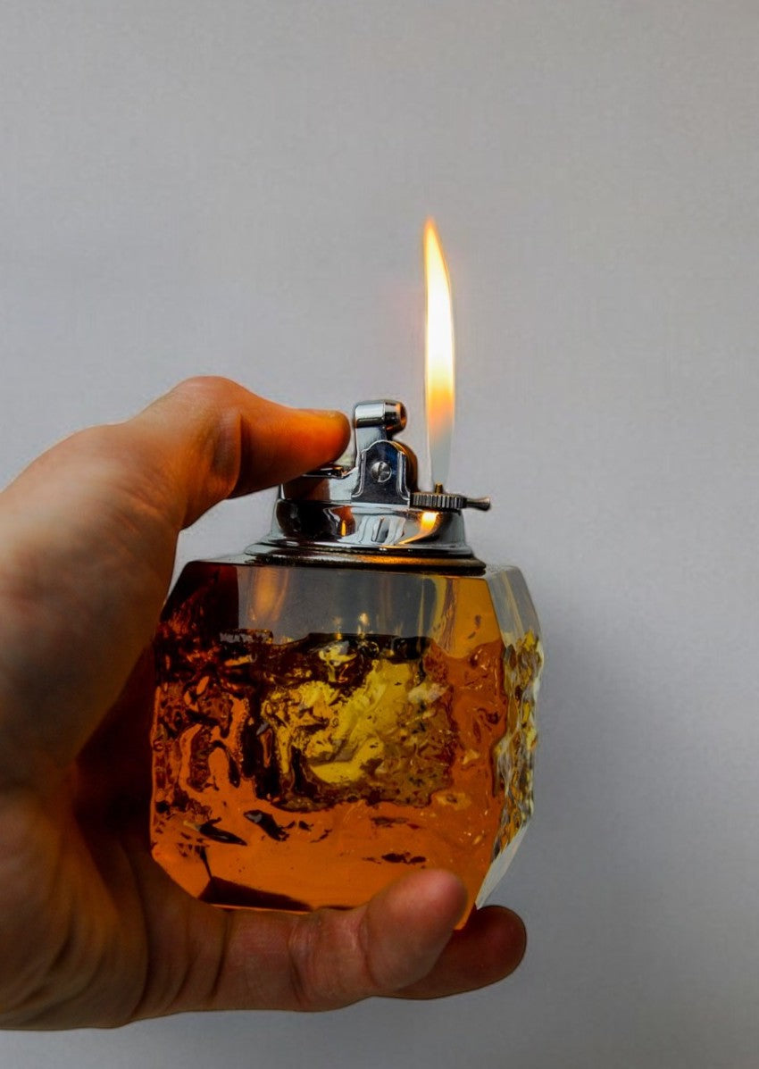 Orange ice lighter by Antonio Imperatore, murano glass, Italy, 1970 — side angle