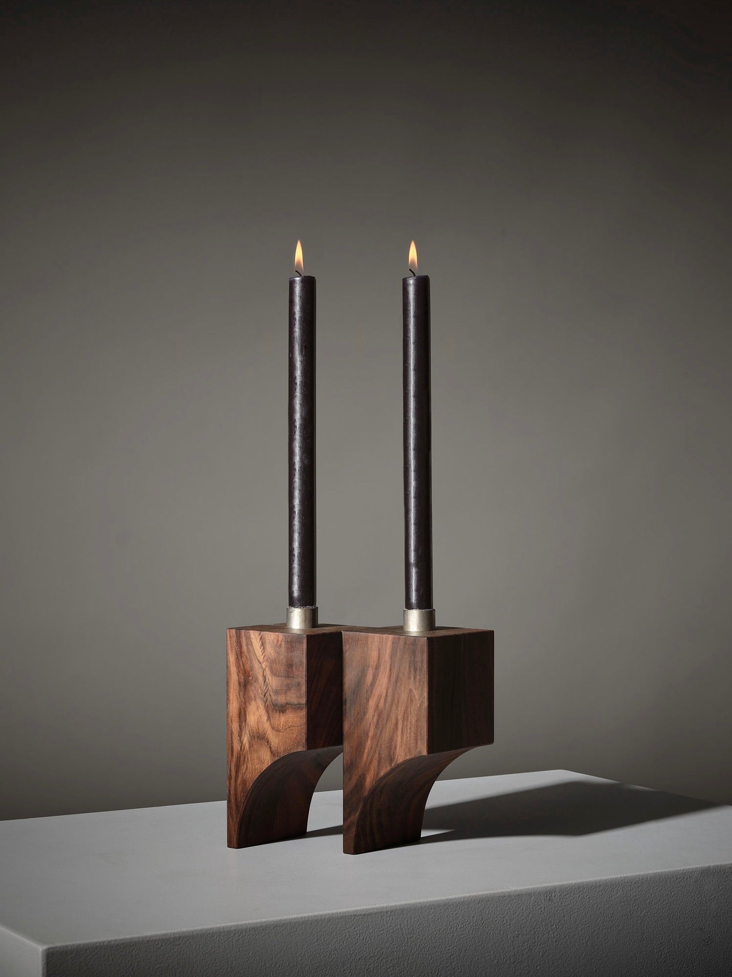 Acer Candle Holder R:2 — back view highlighting wooden base and candles