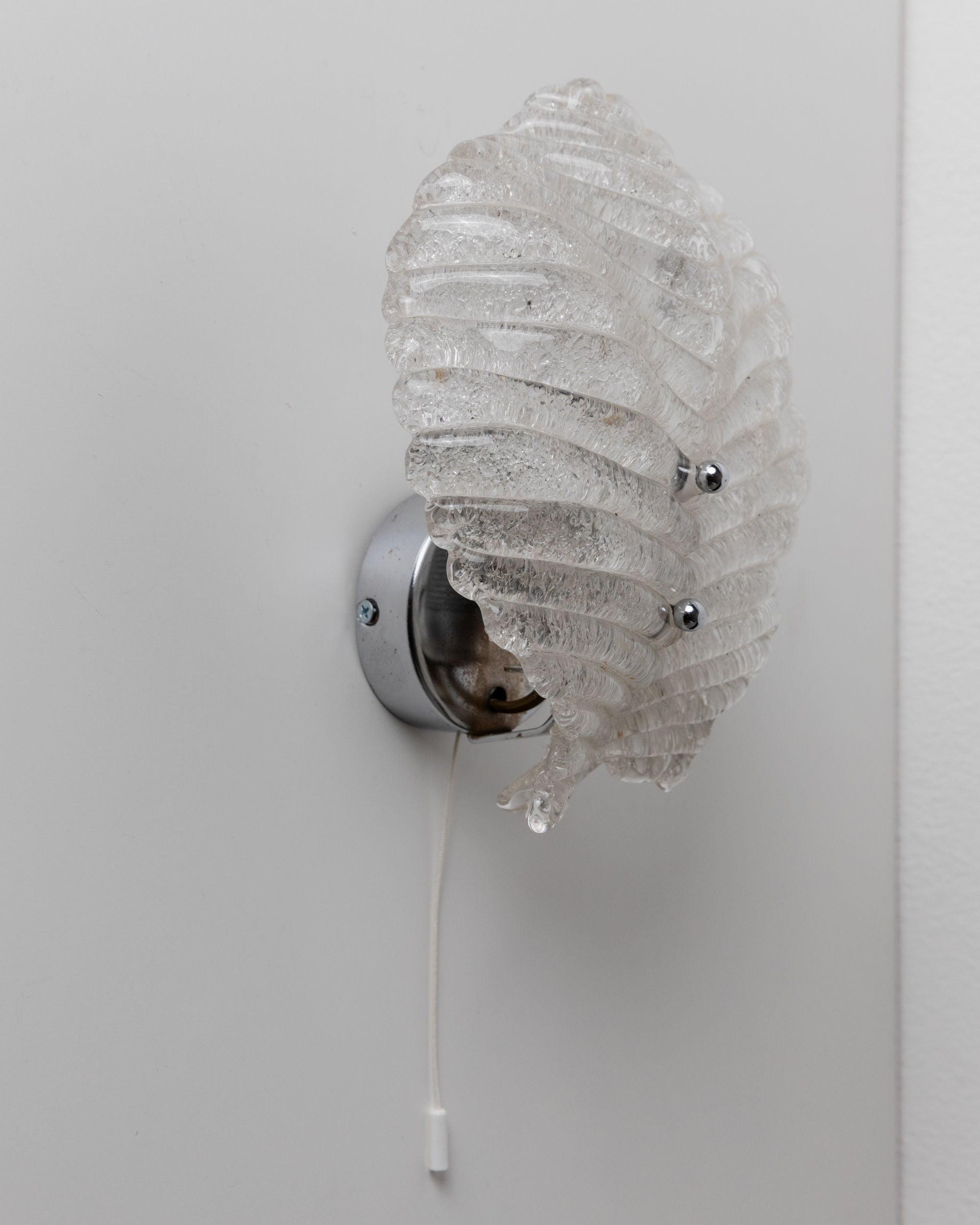 Vintage Murano Glass Wall Lamp for Honsel Lamps — side angle showing textured glass and chrome fixture