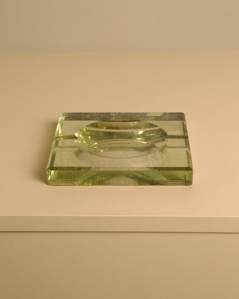 Green pressed glass ashtray Saint Gobain 1960s design detail
