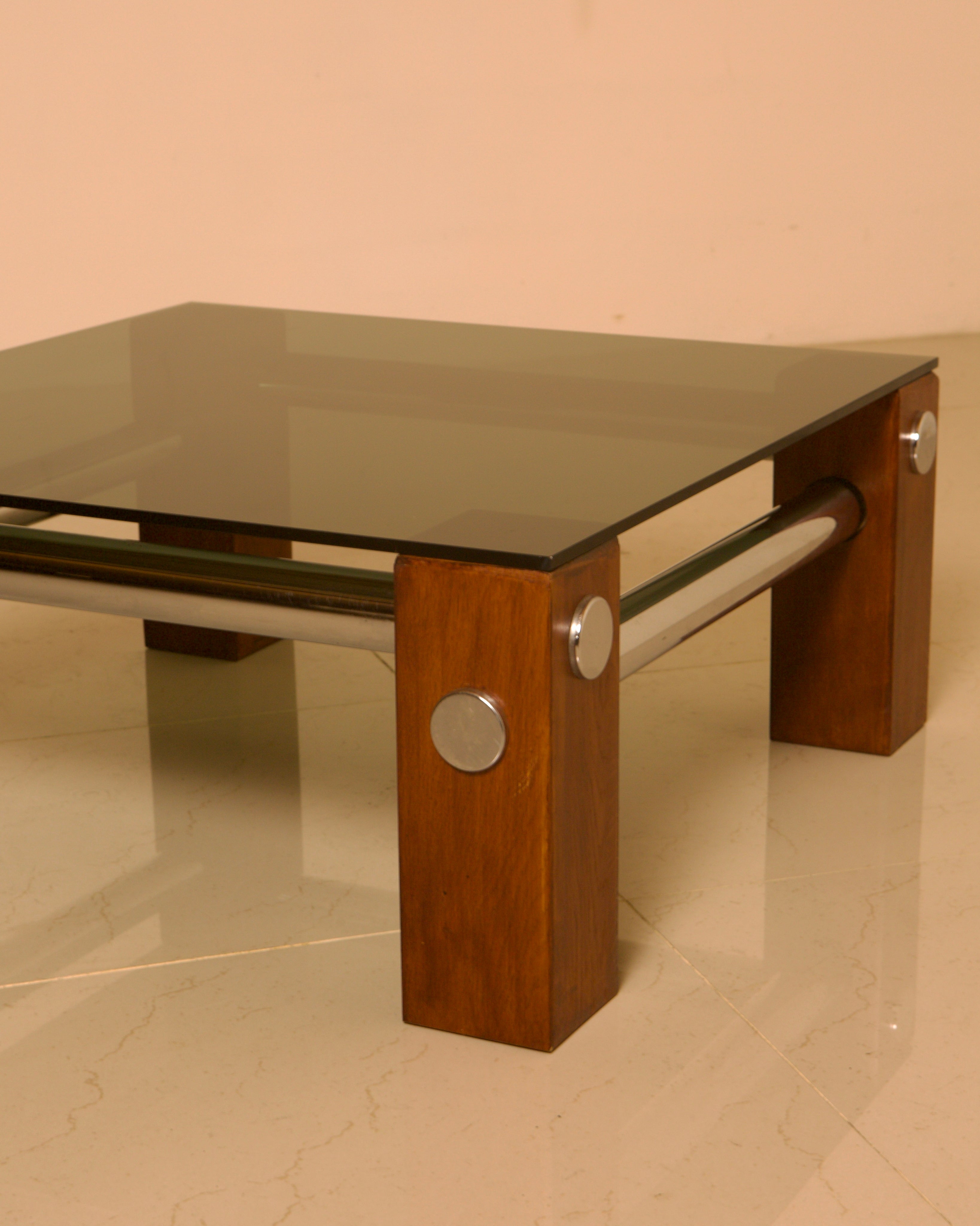 Coffee Table by Martin Visser for Spectrum 60's — angled view showing wooden legs and glass top