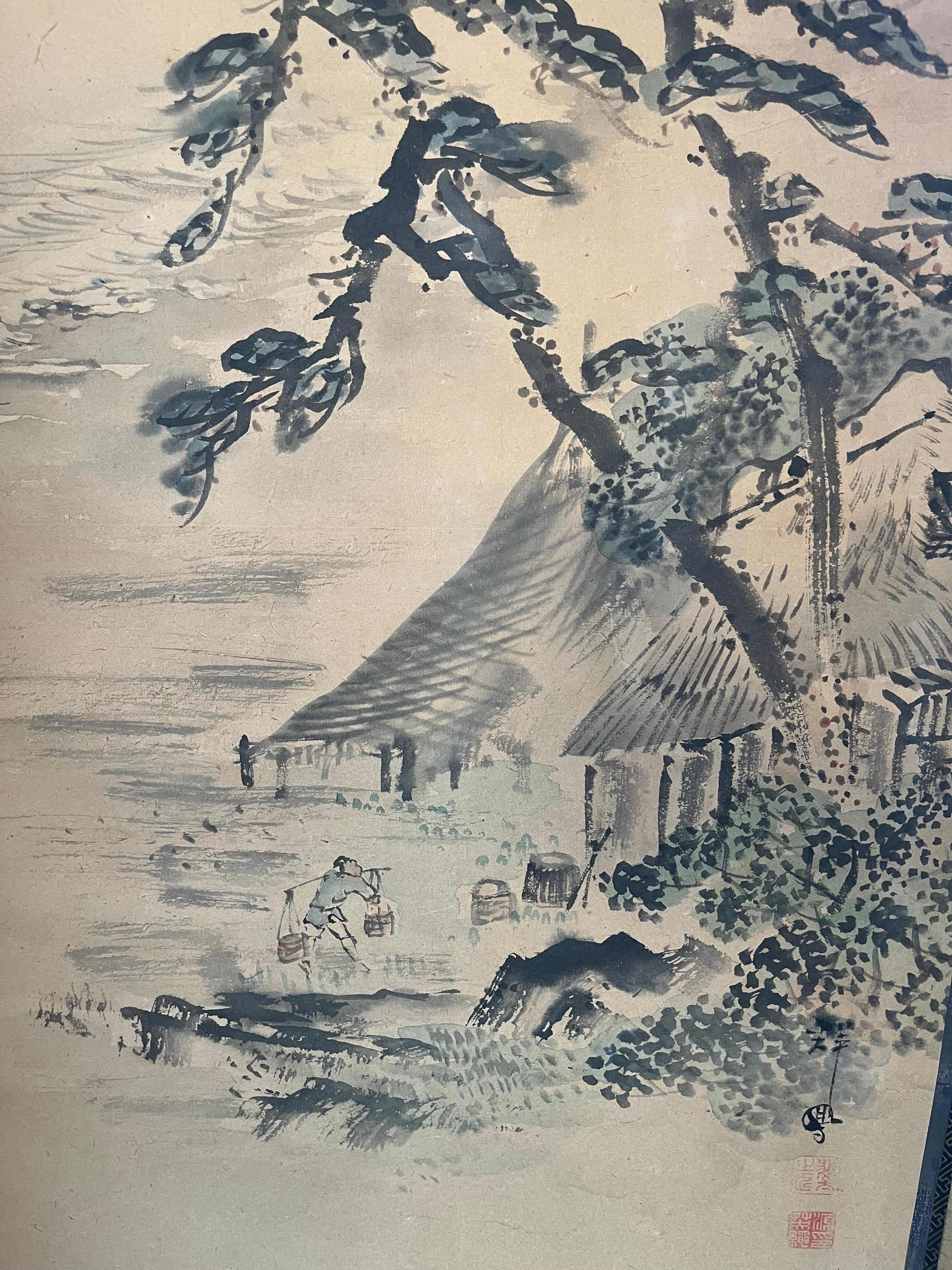 Monumental Japanese Six-Fold Byōbu Screen, Late Edo to Early Meiji Period — lifestyle setting