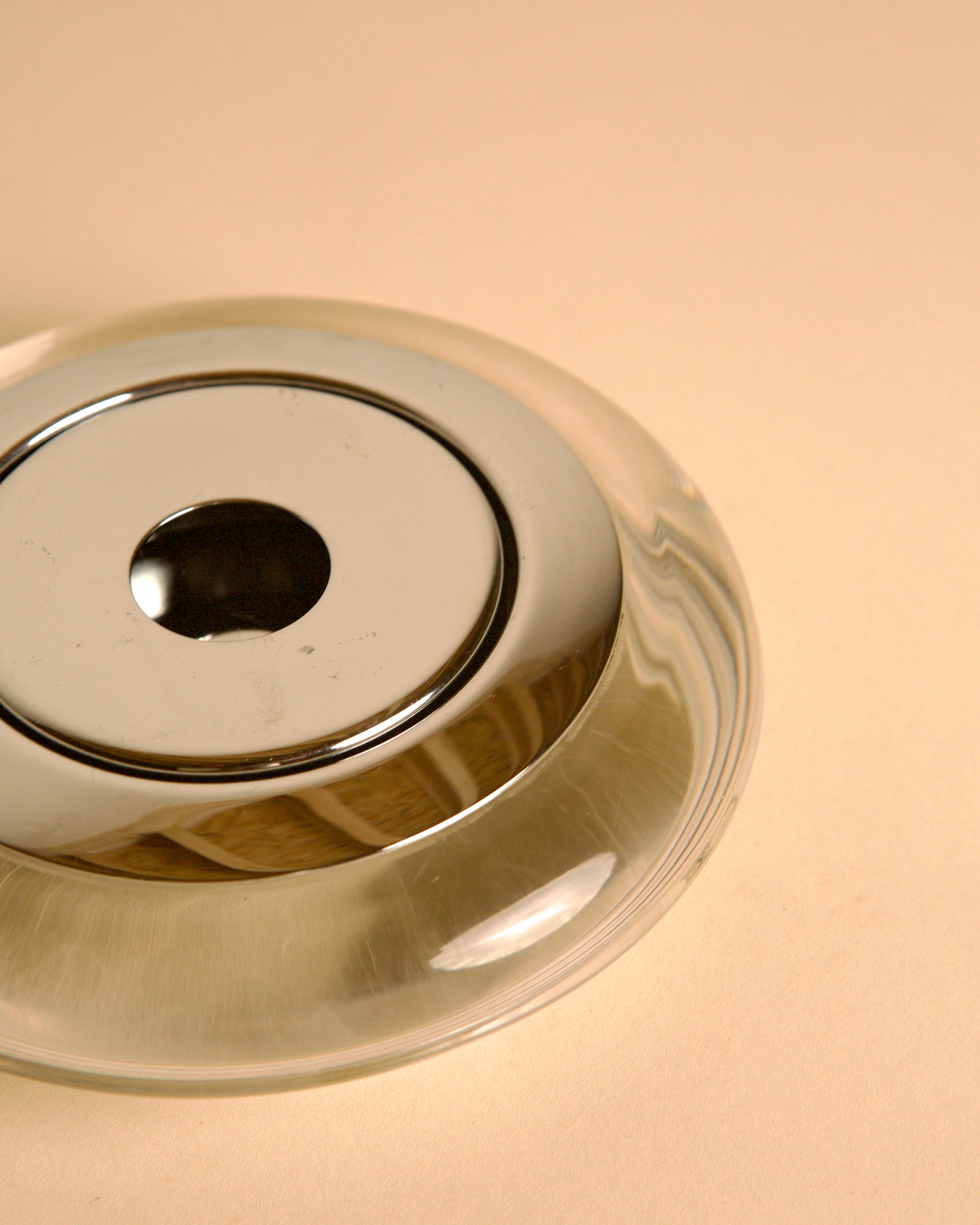 Italian Round Lucite and Chrome Ashtray / Vide-Poche with Removable Lid, 1970s — lifestyle setting