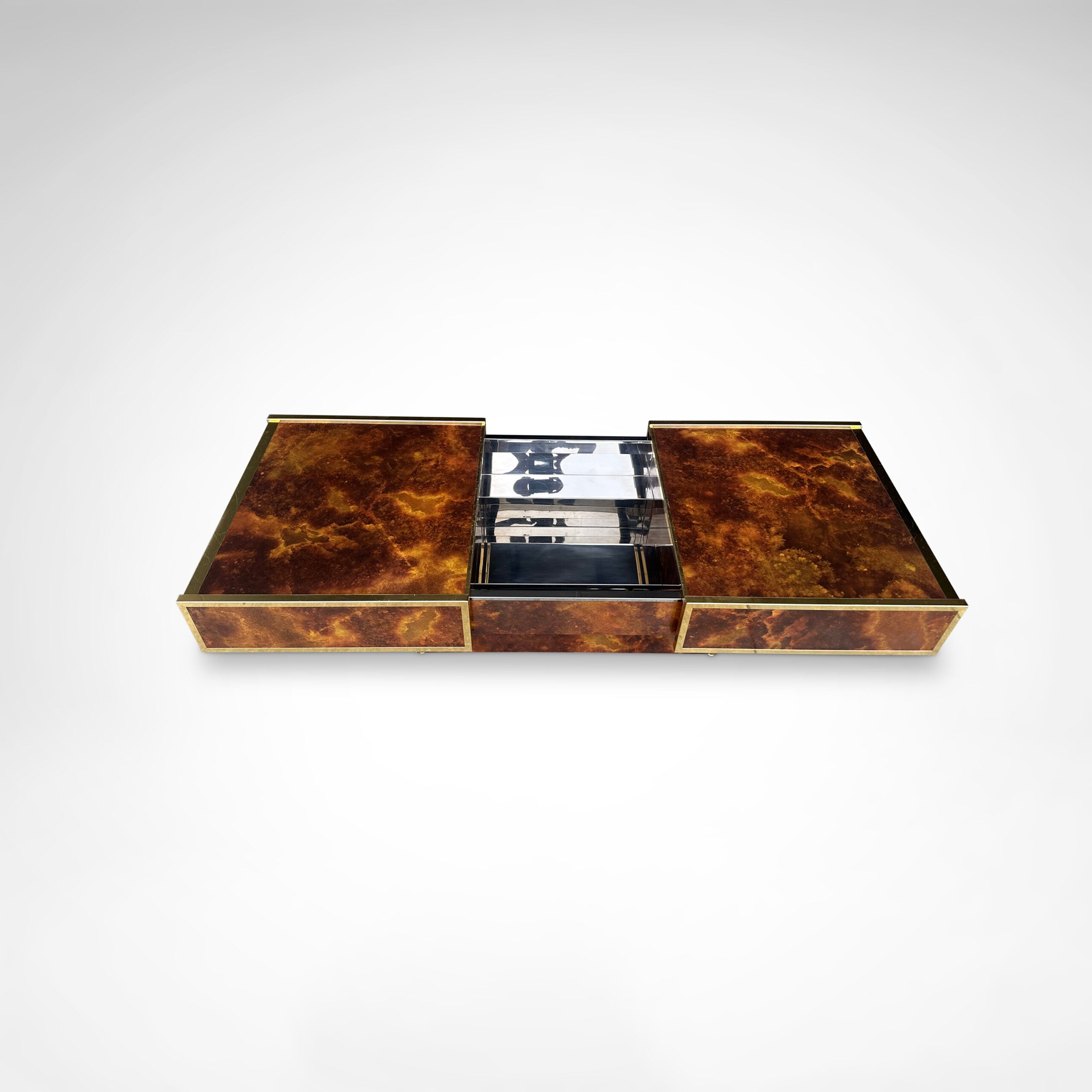 Burl Wood and Brass Coffee Table with Integrated Bar by Maison Lancel — additional view