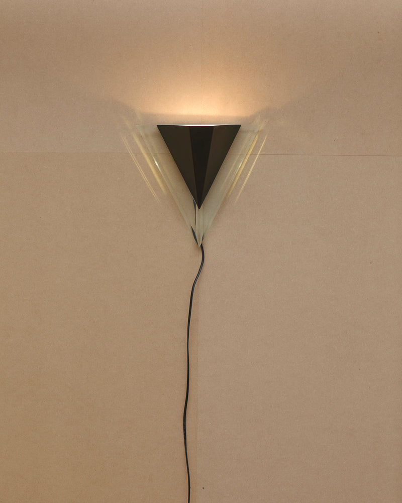 Set of 2 German Postmodern Wall Lights Circa 1980 by DIG IN JAPAN | The Oblist — black metal and glass