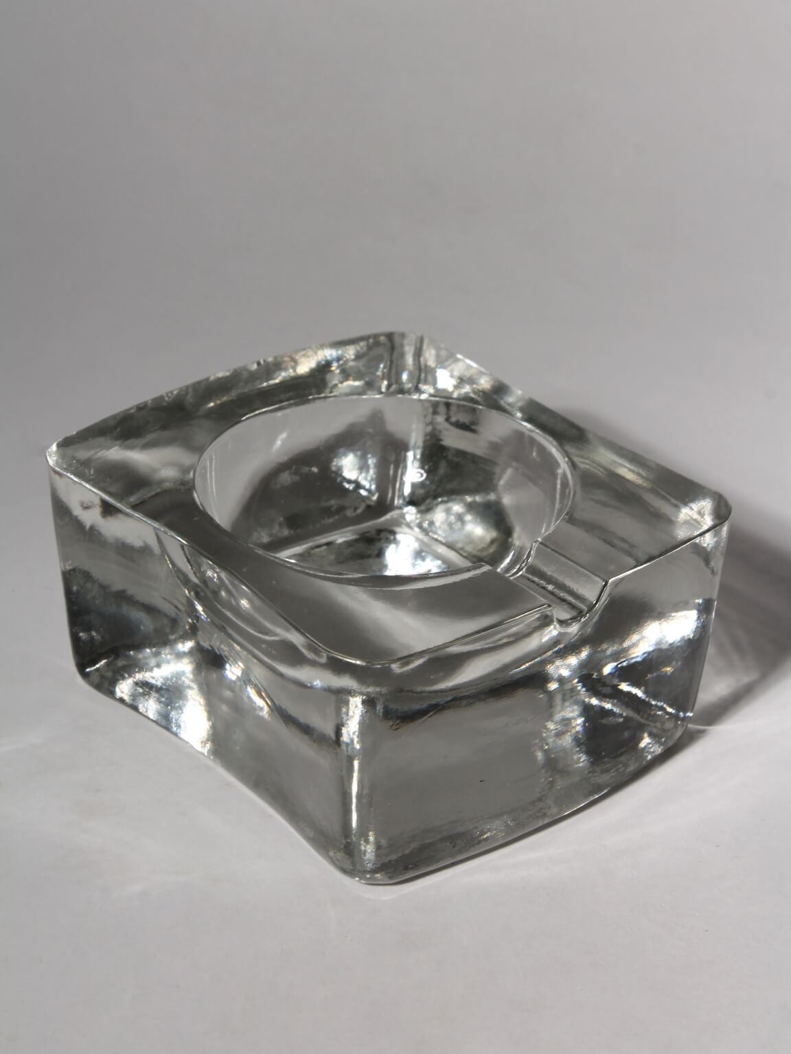 Mid-Century Modernist Massive Glass Ashtray — side angle