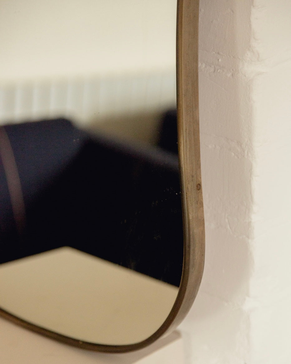 Italian Brass Shield Mirror — close-up