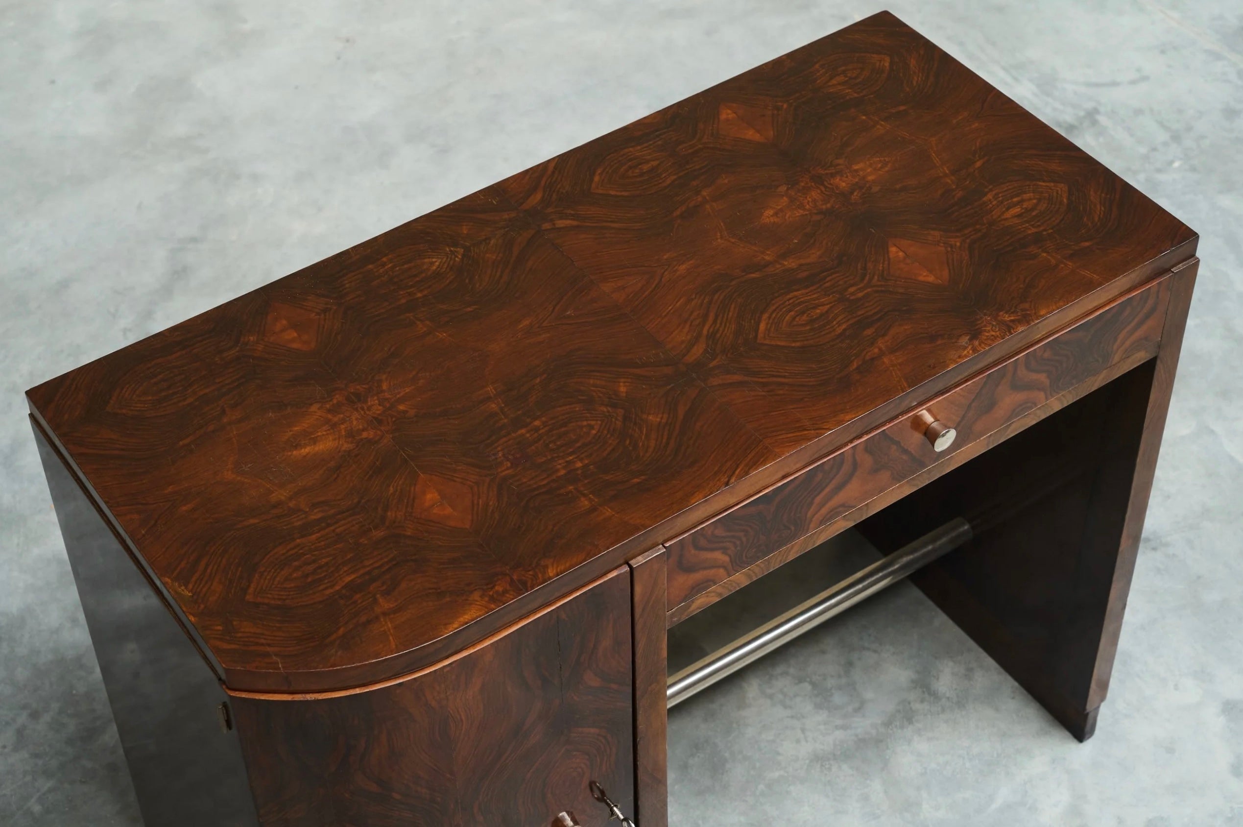 Art Deco Desk in Bookmatched Walnut Veneer 1930s — additional view