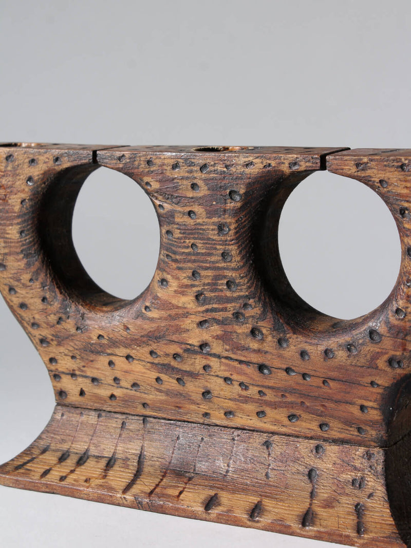 Vintage Swedish Carved Wood Candlelabra — close-up of carved wooden surface