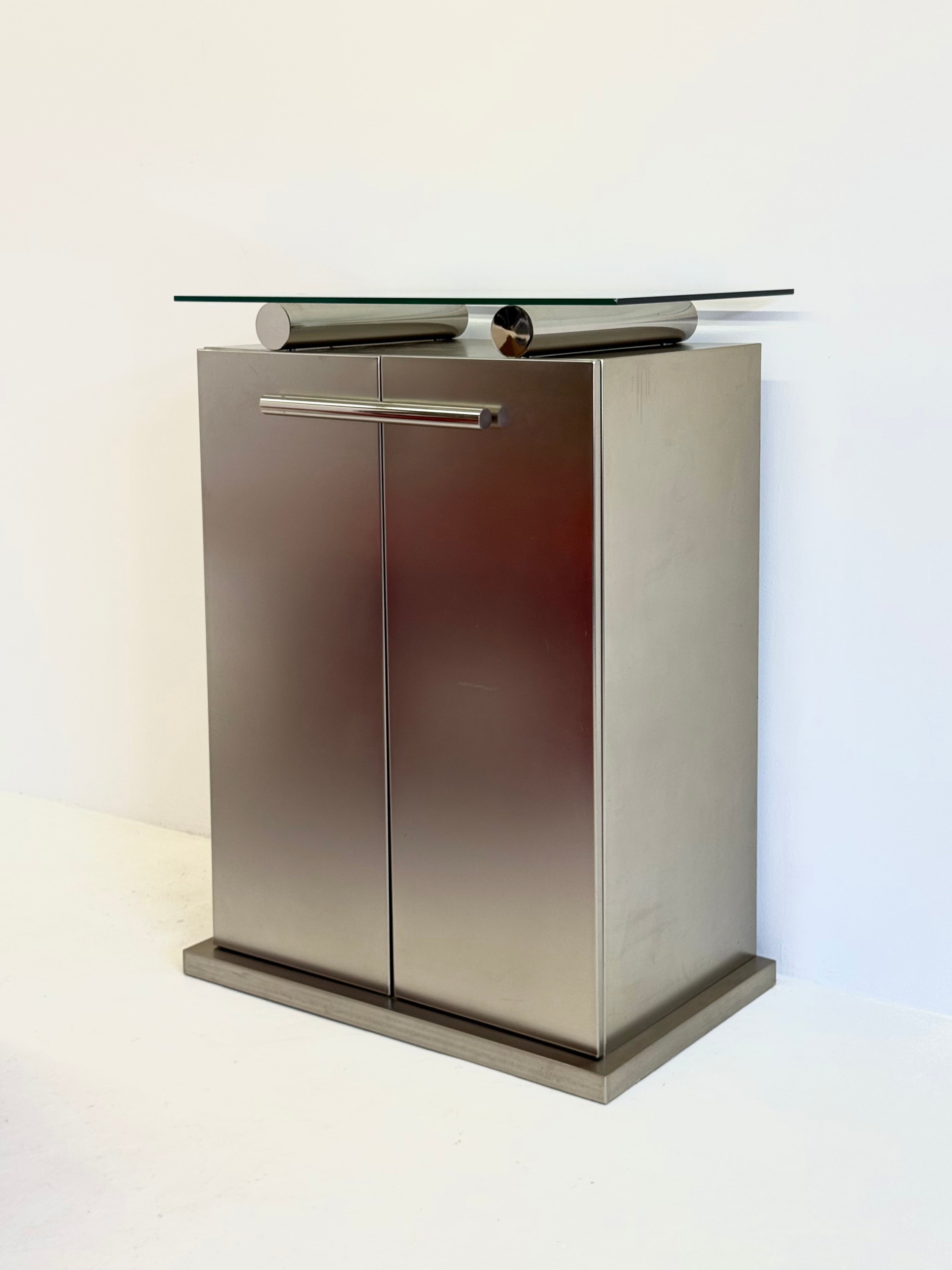 Postmodern aluminum bar cabinet from Belgochrom — lifestyle setting