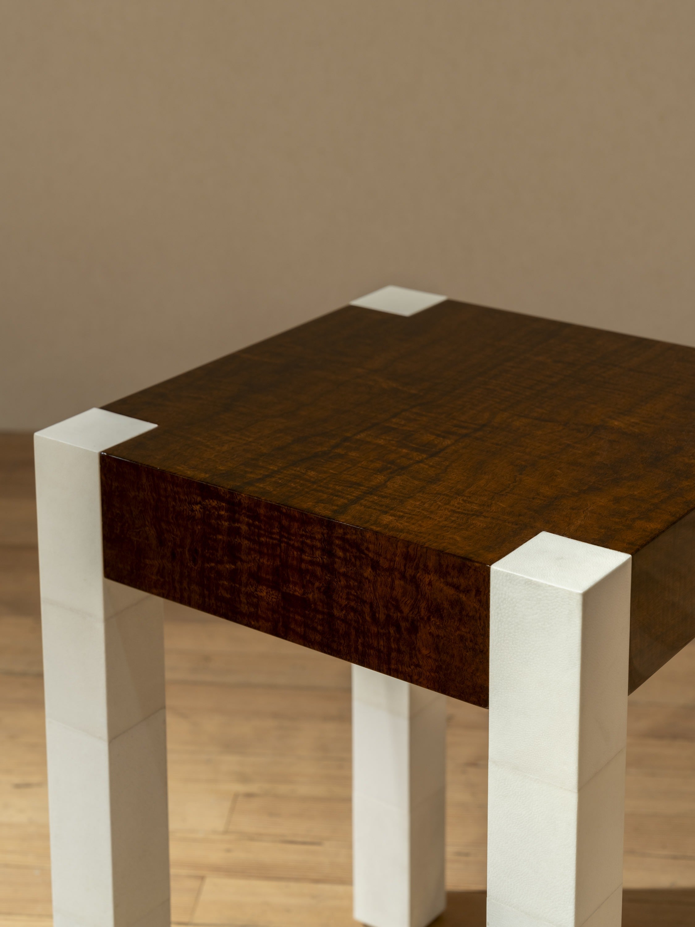 'Additions' Side Table Handcrafted in Wood Veneer & Parchment — side angle