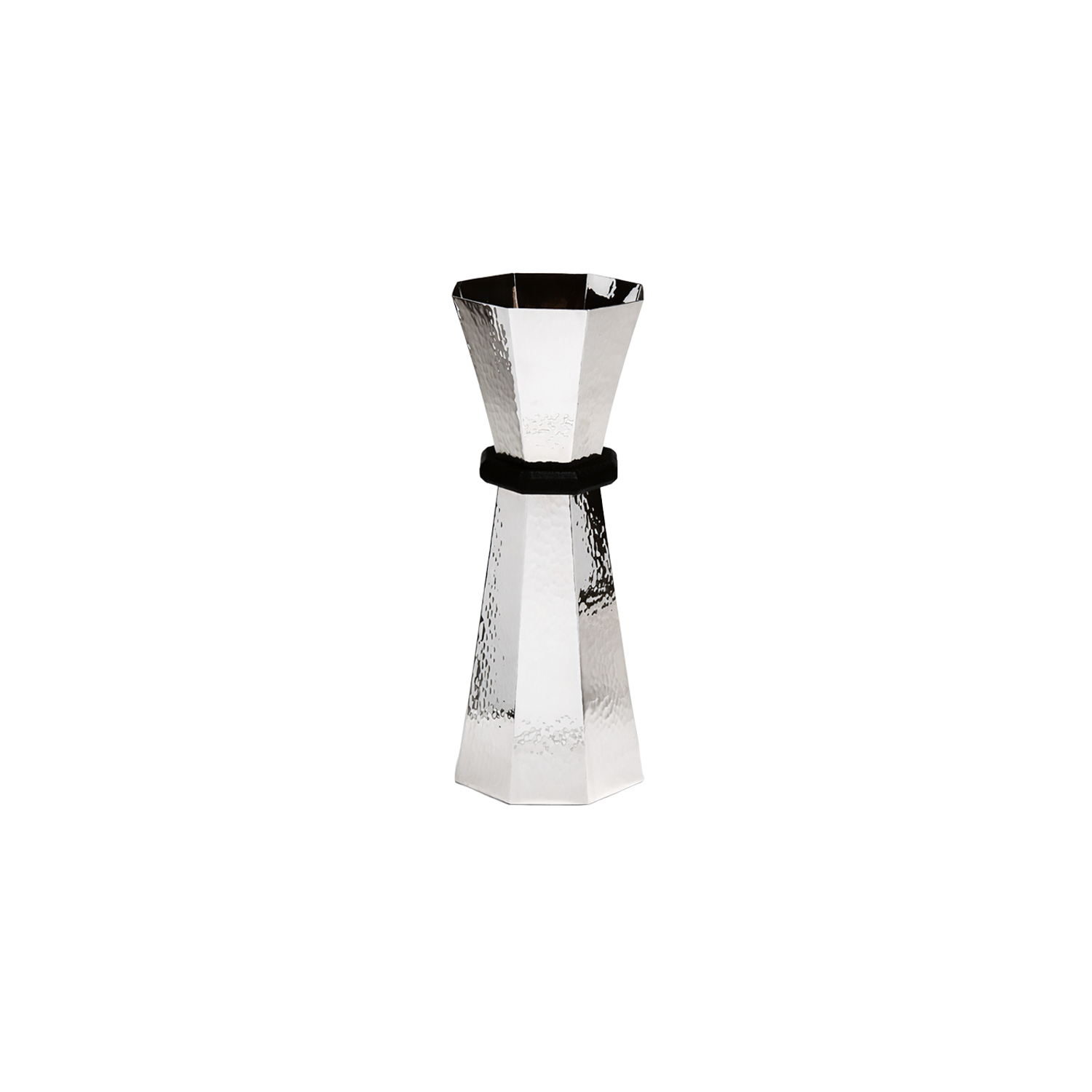 Silver Plated Pitcher — angled view with textured surface and black handle