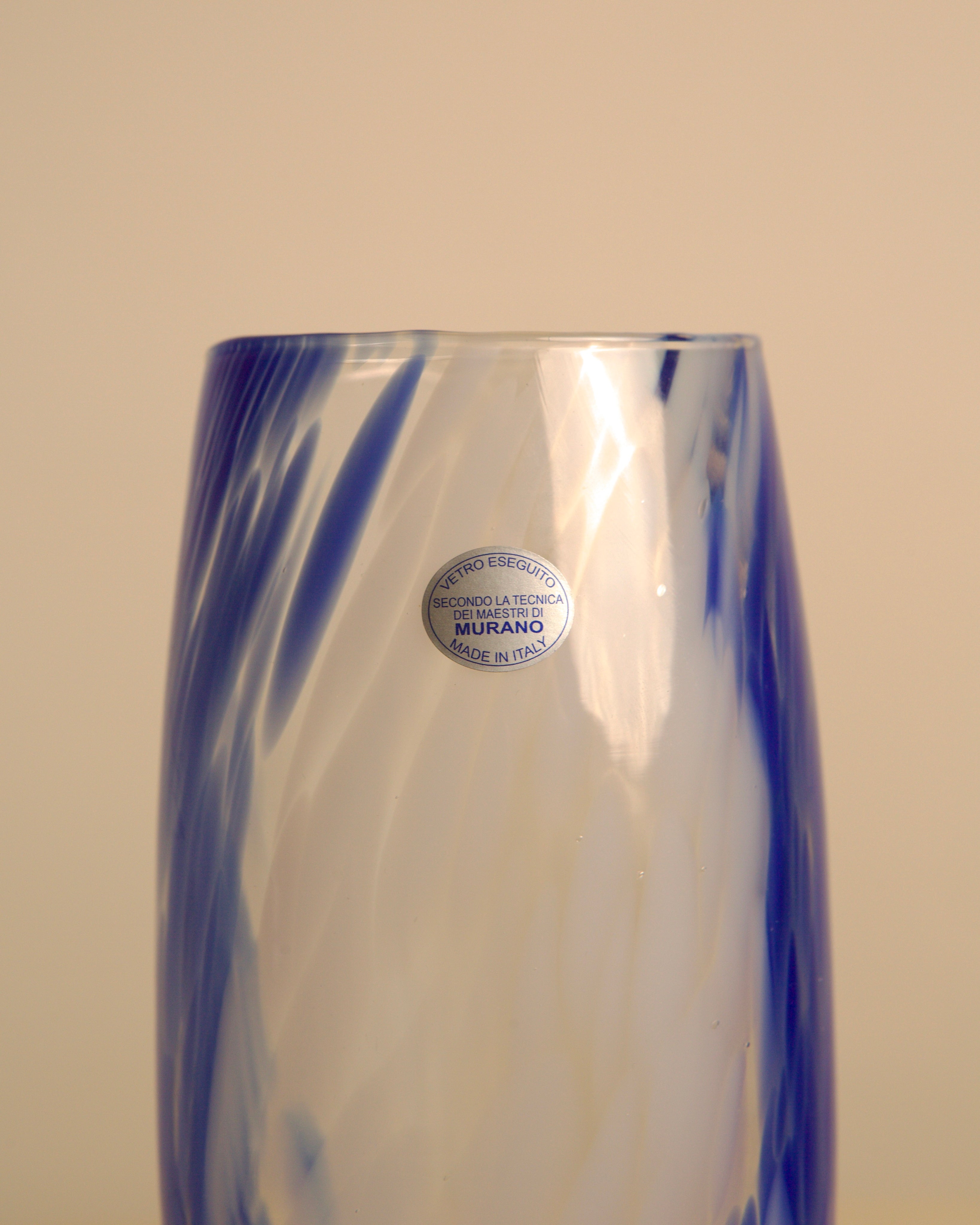80s Italian Murano glass vase blue and white bubbles — lifestyle setting