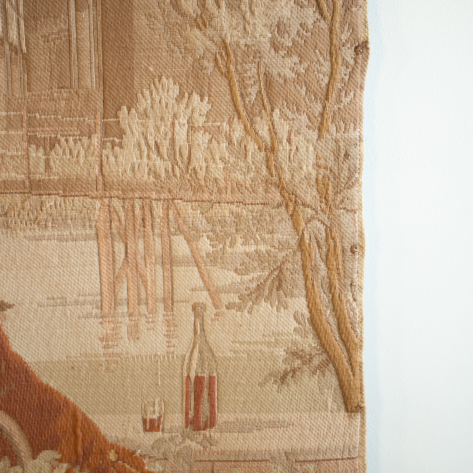 19th Century French Pastoral Tapestry — close-up of textured fabric detail