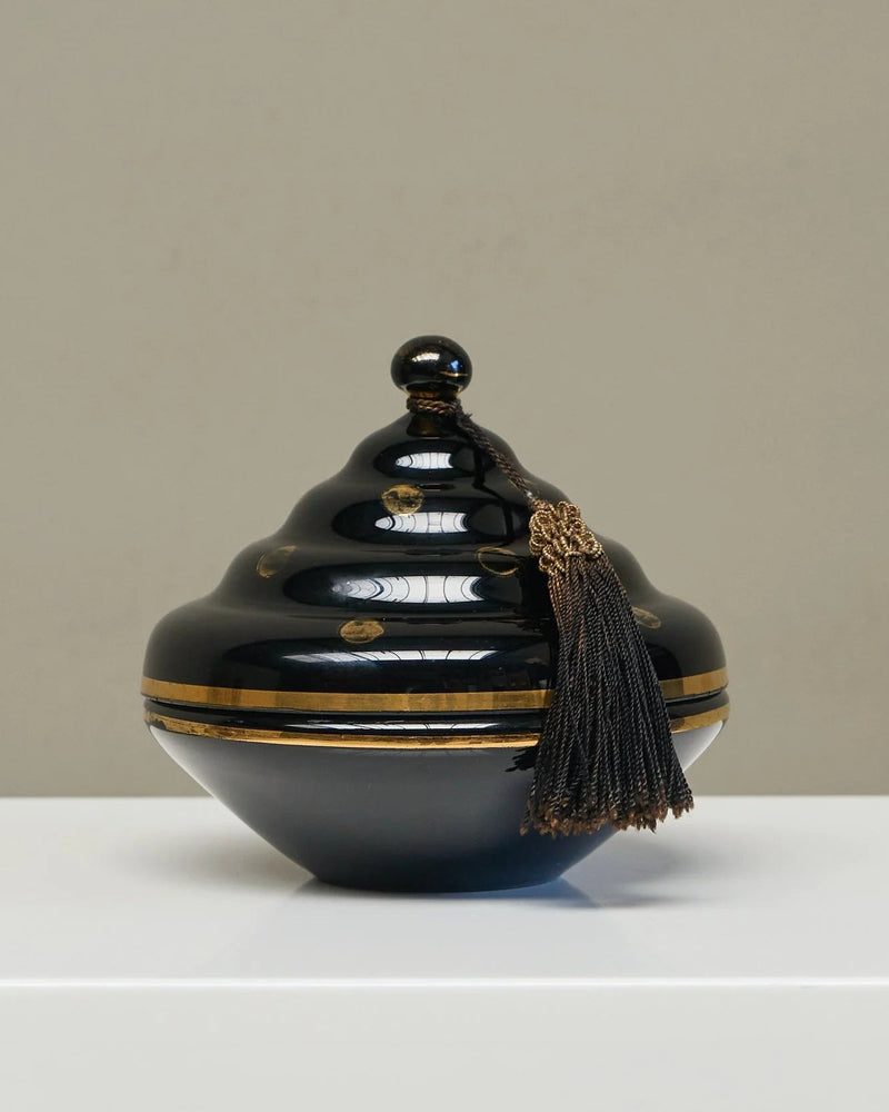 Art Deco Lidded Box with Tassel 'Booms Glass De Rupel' Belgium 1940s by ORNAMENTUM | The Oblist