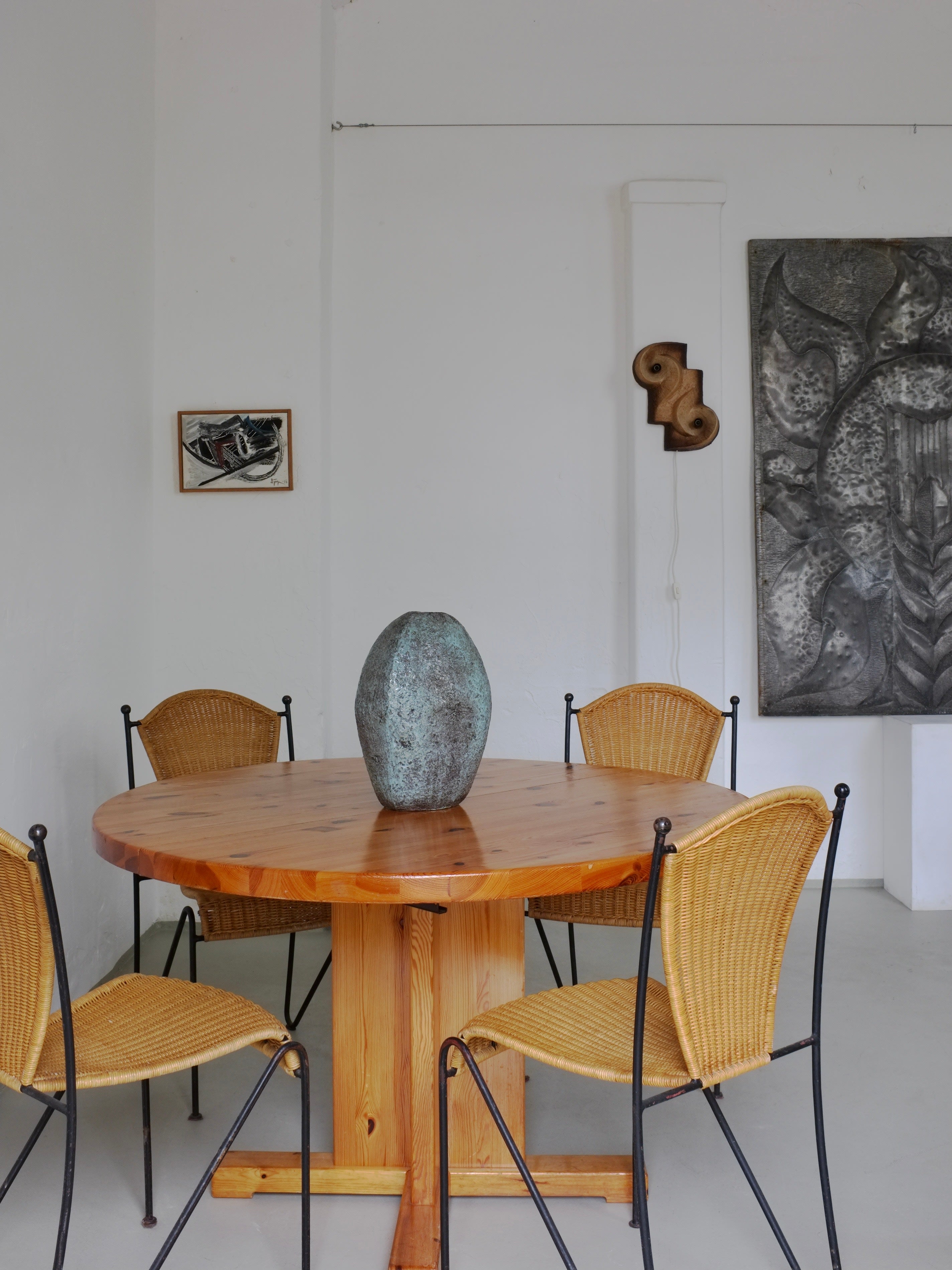 4 chaises en osier et fer de Frederick Weinberg, années 1960